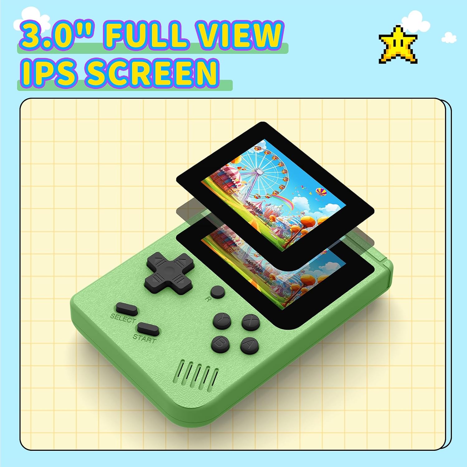 CONSOLA PORTÁTIL RETRO AQHH MINI PLUS 400 JUEGOS CLÁSICOS PANTALLA 3 PULGADAS VERDE - 3