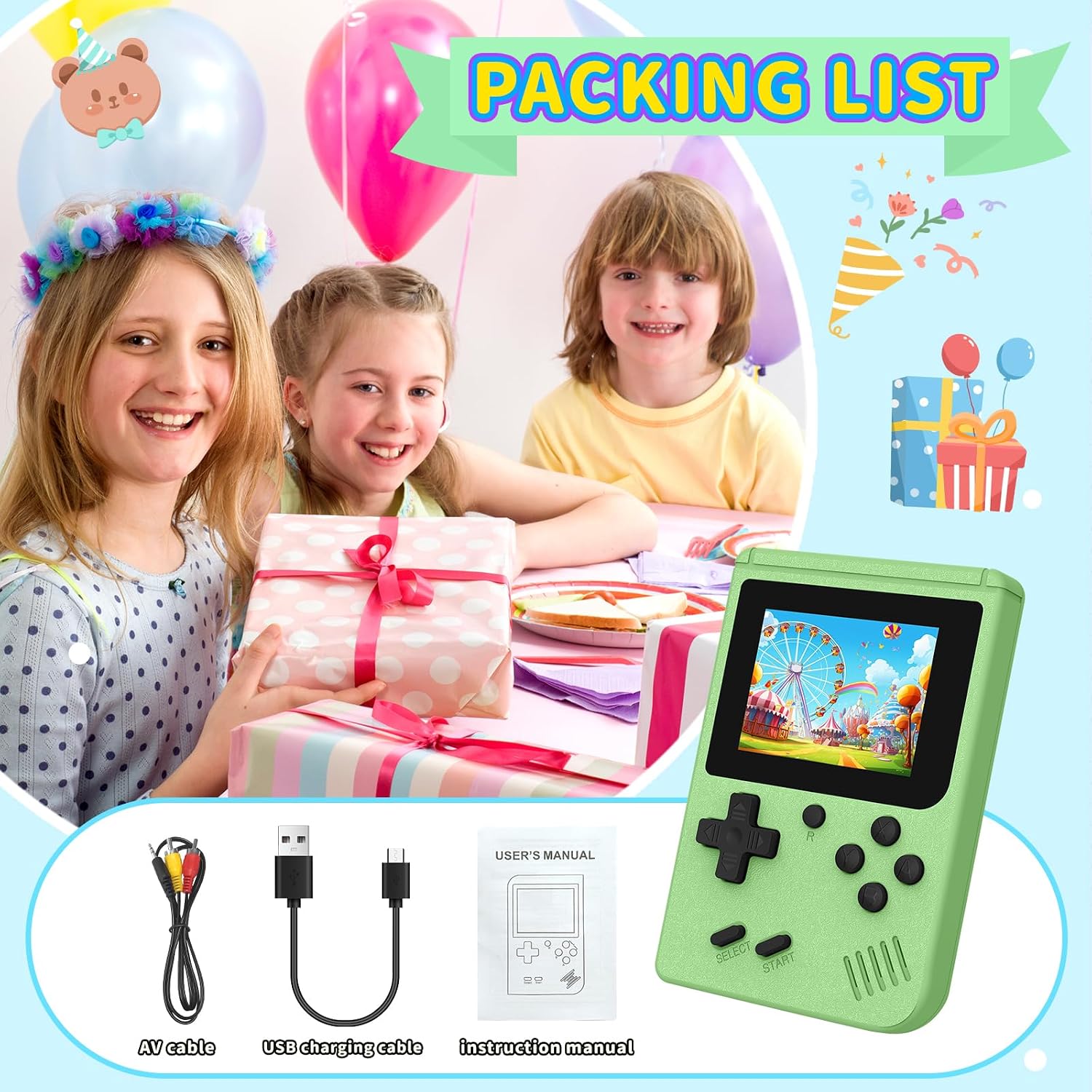 CONSOLA PORTÁTIL RETRO AQHH MINI PLUS 400 JUEGOS CLÁSICOS PANTALLA 3 PULGADAS VERDE - 5