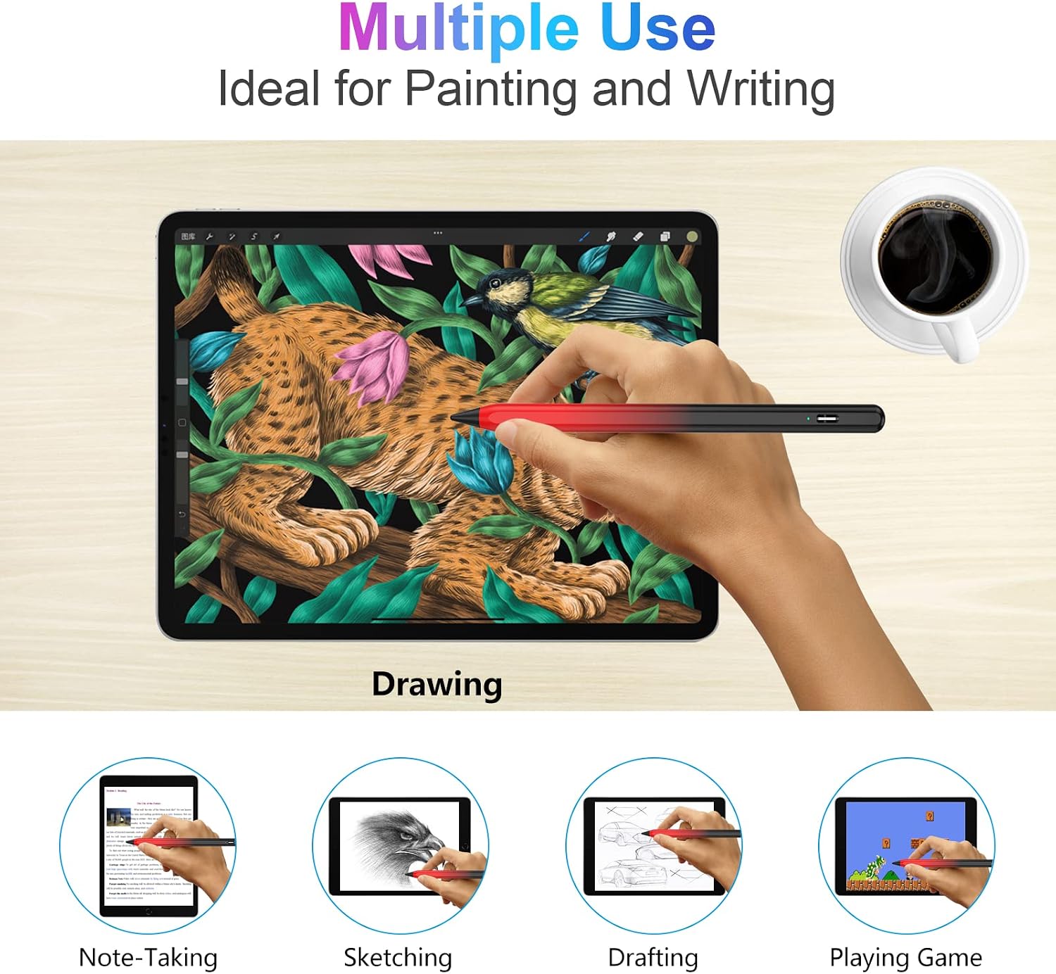 LÁPIZ STYLUS COO PARA IPAD PRO AIR MINI 2018-2024 NEGRO Y ROJO - 3