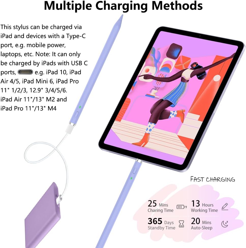 LÁPIZ STYLUS KIROSA IPAD PENCIL USB C PARA IPAD 6 A 11 GEN, MINI 5/6, AIR 3 A 5/M2/M3, PRO 11'/12.9'/M4 (2018-2025) - 3
