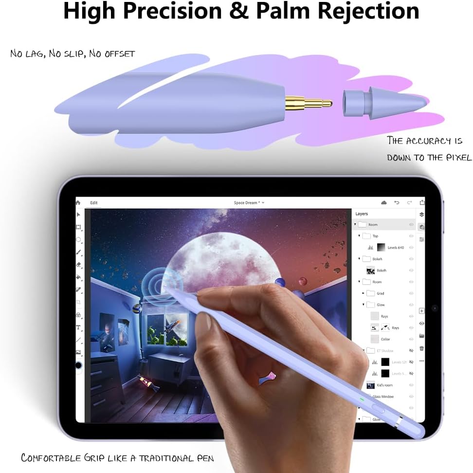LÁPIZ STYLUS KIROSA IPAD PENCIL USB C PARA IPAD 6 A 11 GEN, MINI 5/6, AIR 3 A 5/M2/M3, PRO 11'/12.9'/M4 (2018-2025) - 5
