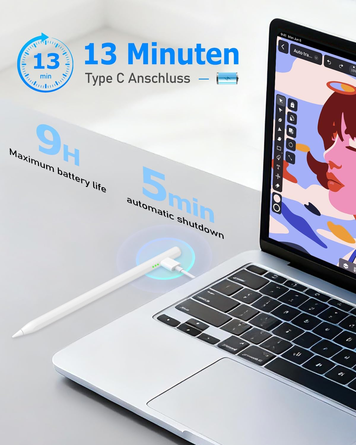 LÁPIZ STYLUS MYSTILUCK PARA IPAD PRO AIR MINI 2018-2026 CON CARGA RÁPIDA Y RECHAZO DE PALMA - 2
