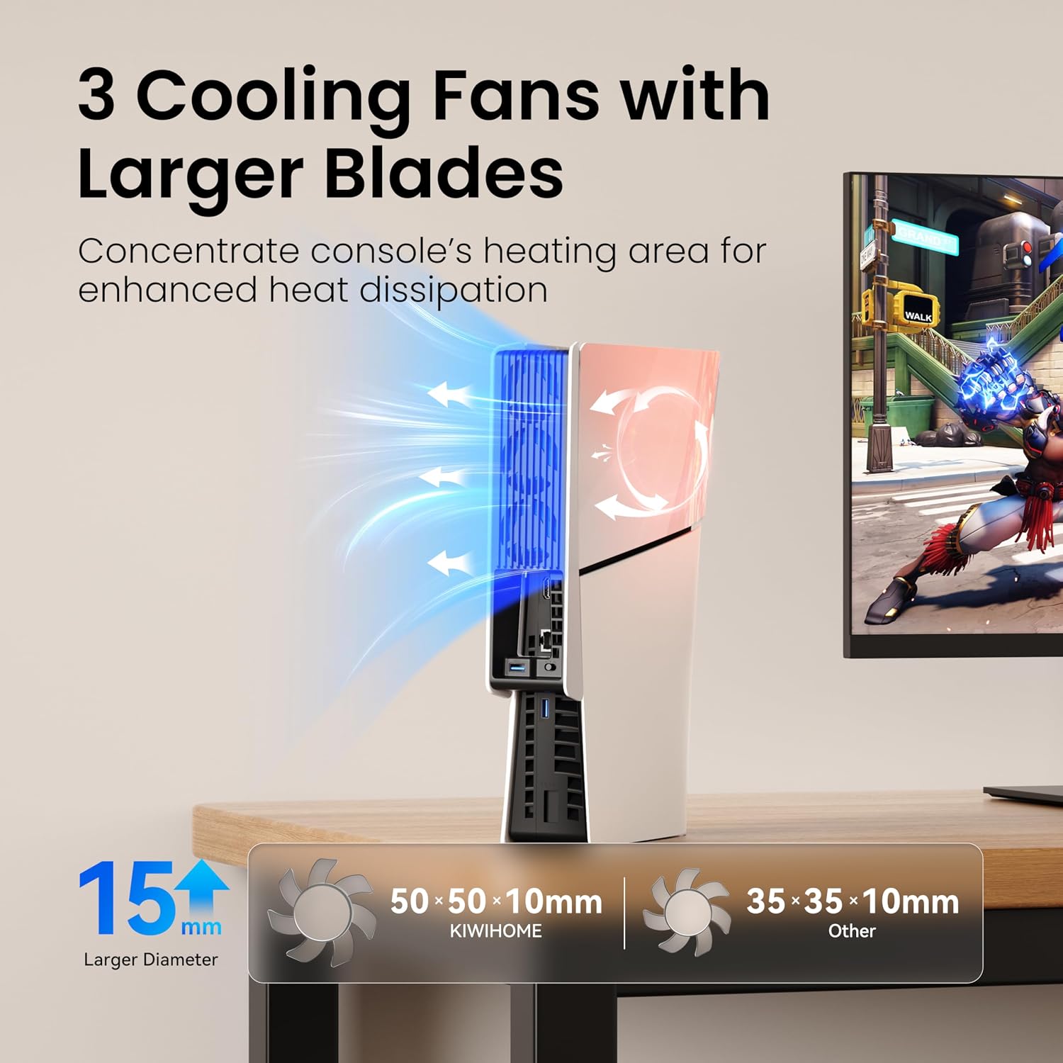 VENTILADOR DE ENFRIAMIENTO KIWIHOME PARA PS5 SLIM 3 VENTILADORES CON VELOCIDAD AUTOMÁTICA USB 3.0 - 3