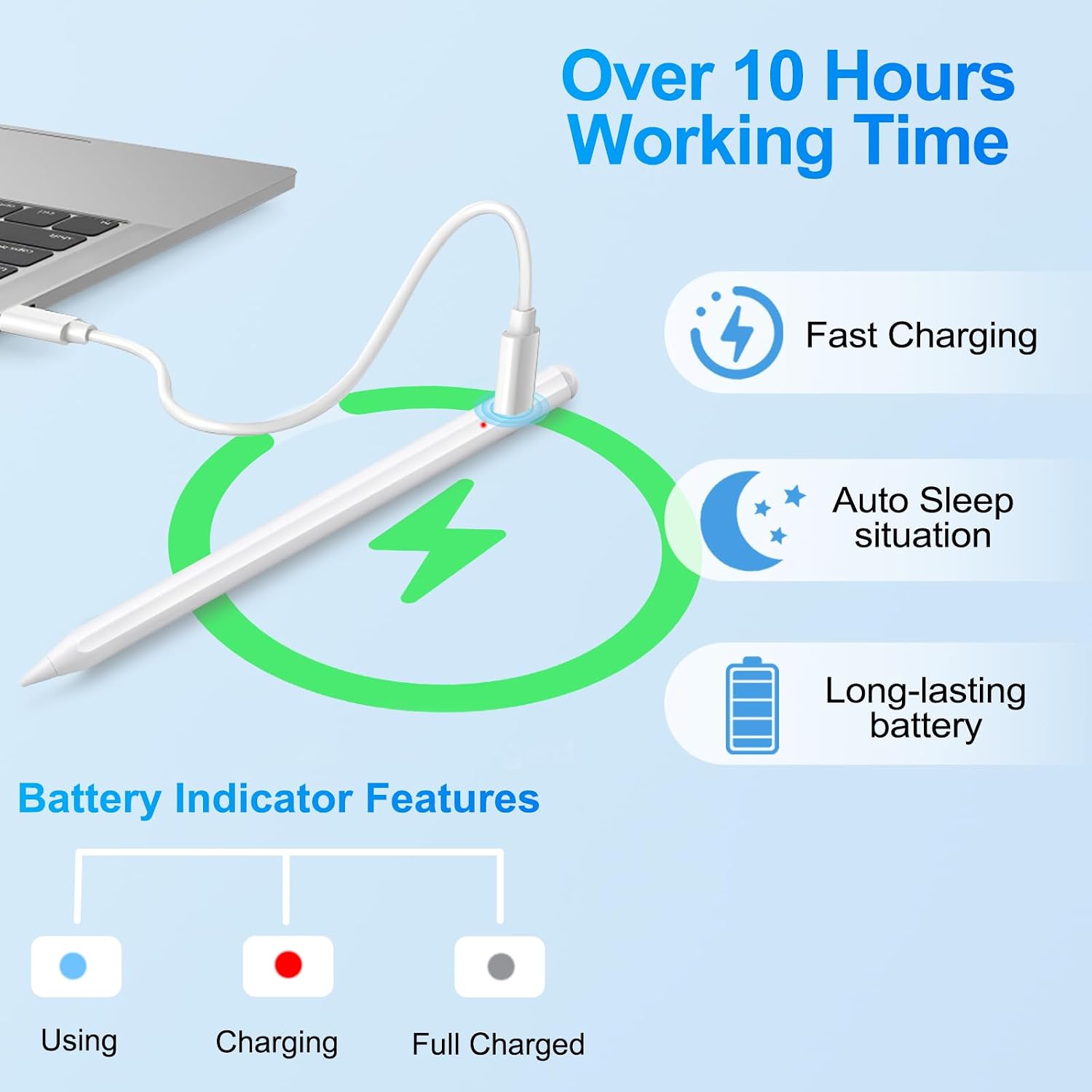 LÁPIZ STYLUS BLEBLE PARA IPAD 2018-2026 CARGA RÁPIDA BLANCO - 2