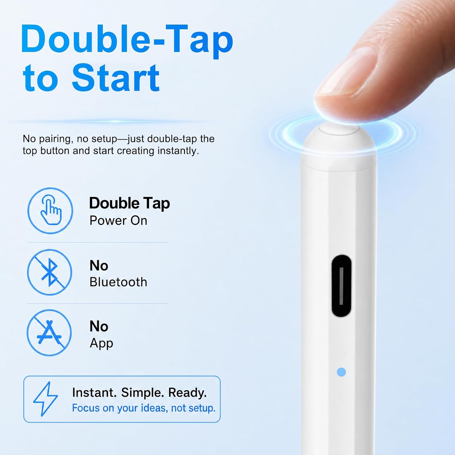 LÁPIZ STYLUS BLEBLE PARA IPAD 2018-2026 CARGA RÁPIDA BLANCO - 3