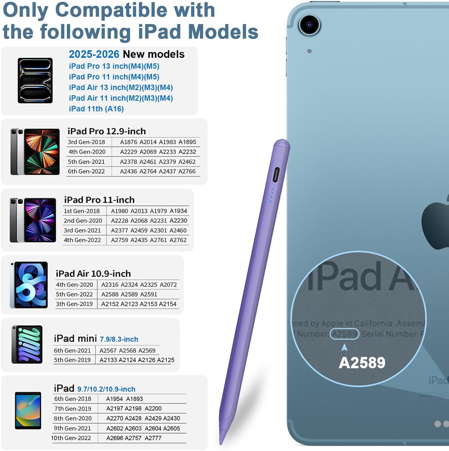 LÁPIZ TÁCTIL DOGAIN A8 PARA IPAD 2018-2026 COLOR MORADO - 2
