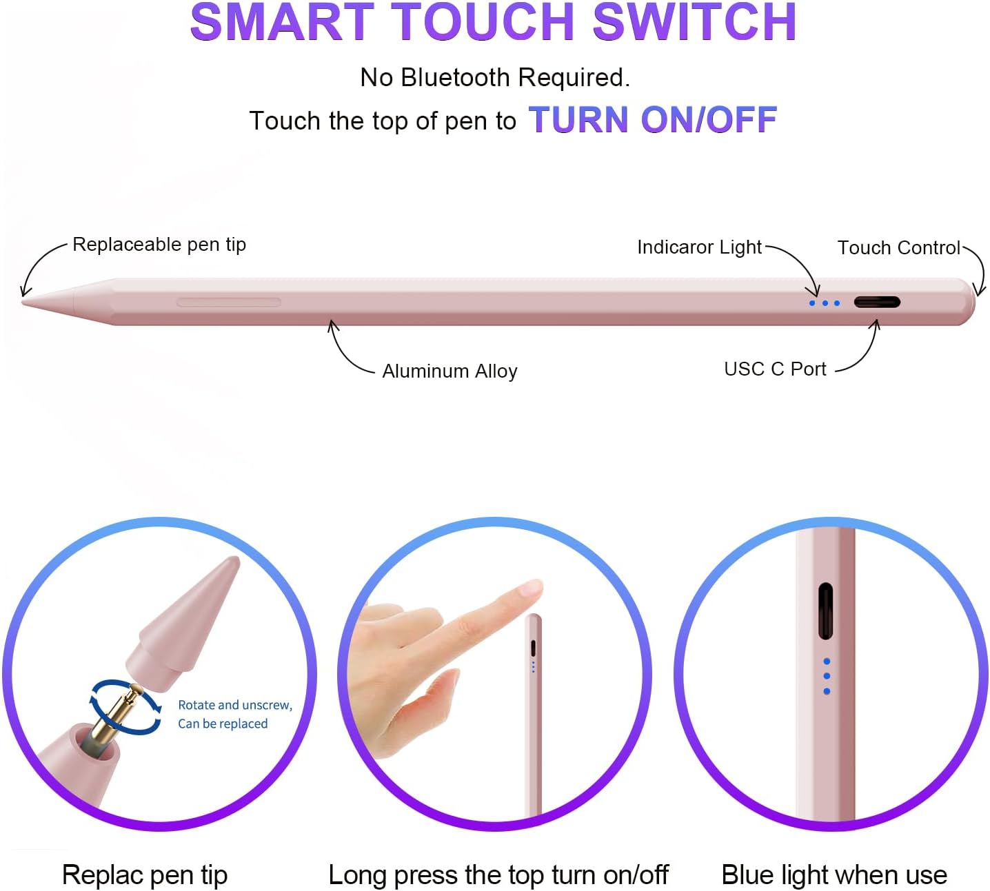 LÁPIZ STYLUS AIJUES PARA IPAD 6ª-11ª GENERACIÓN CARGA RÁPIDA Y RECHAZO DE PALMA - 3