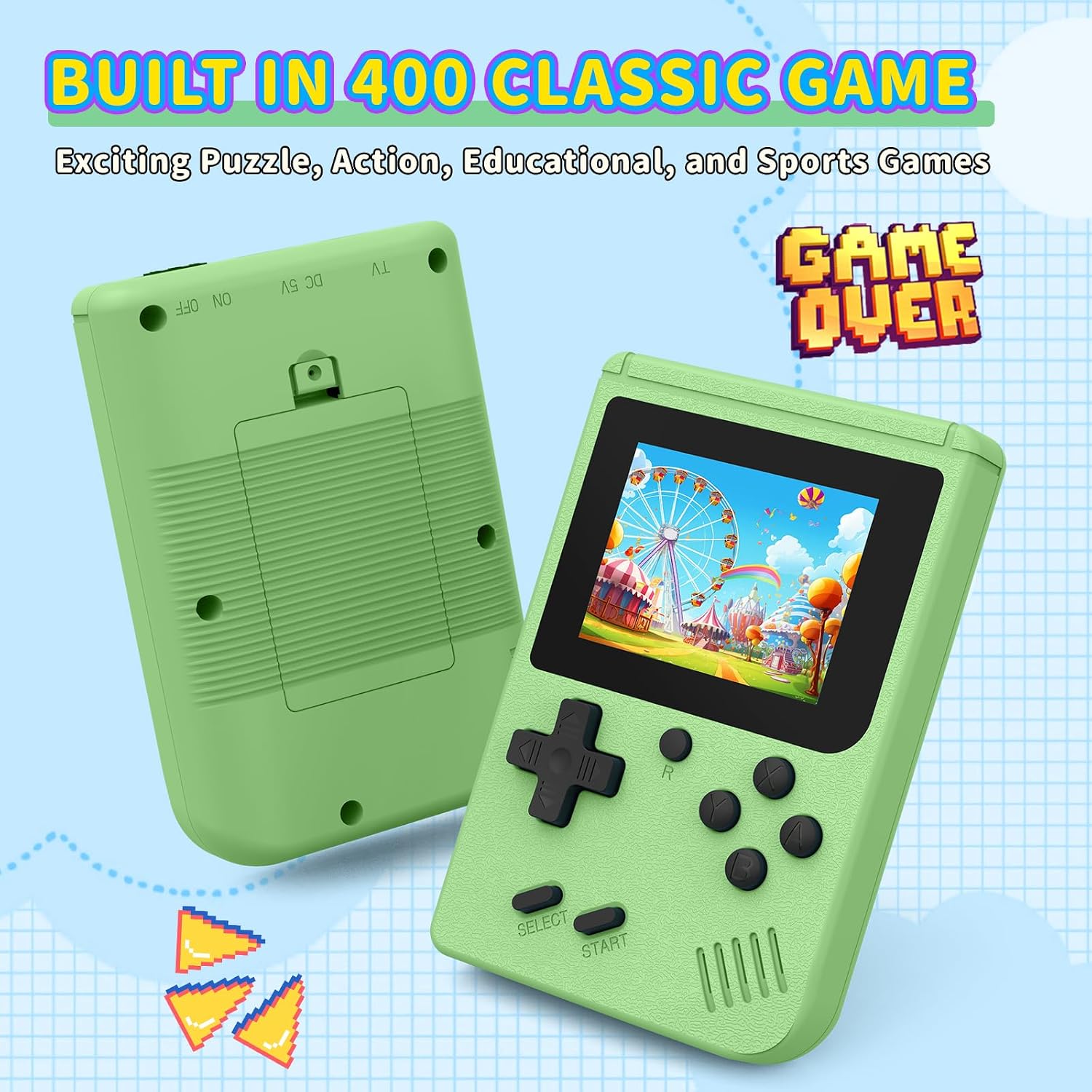 CONSOLA PORTÁTIL RETRO AQHH MINI PLUS 400 JUEGOS CLÁSICOS PANTALLA 3 PULGADAS AZUL LAGO - 4