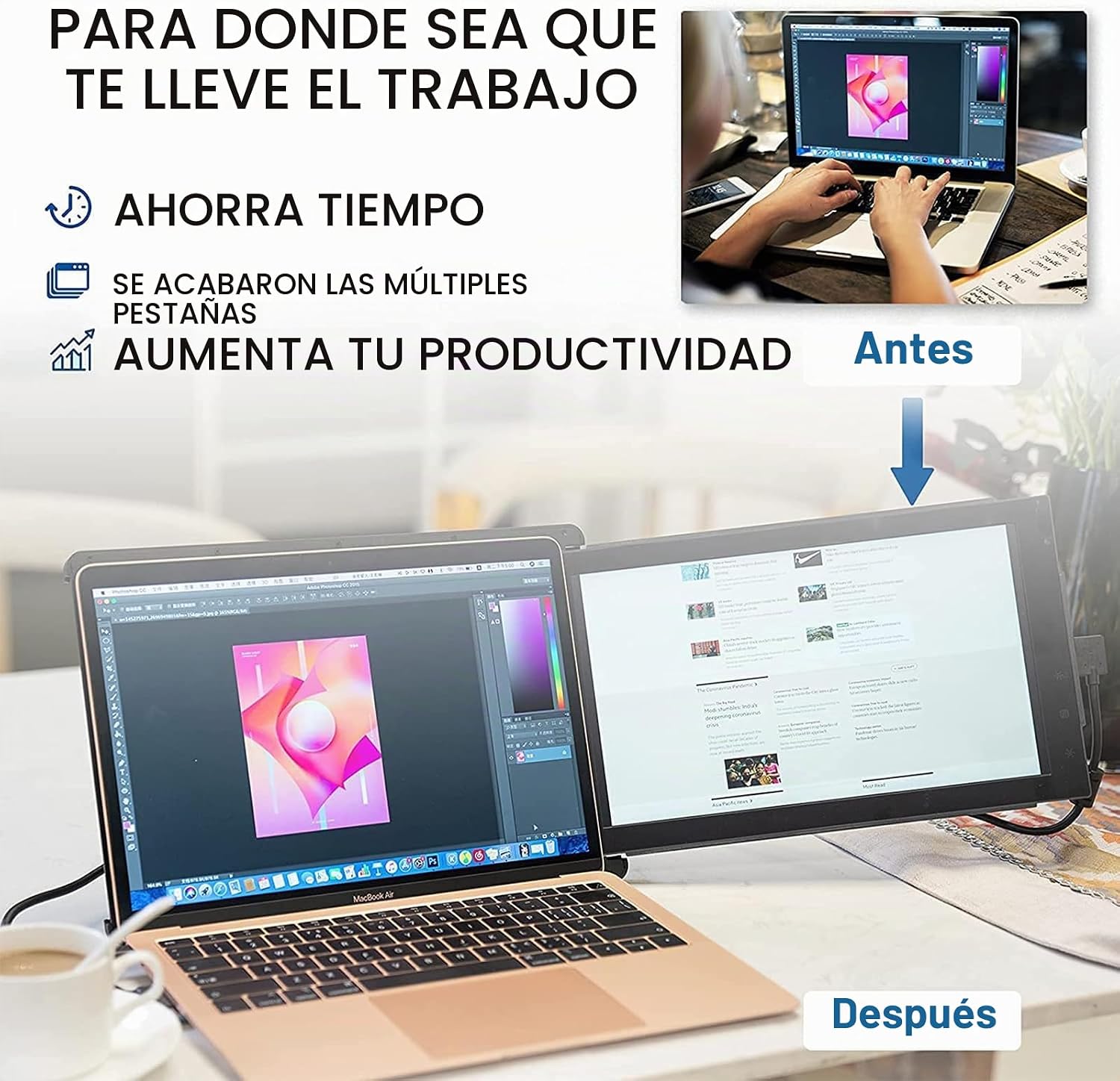 MONITOR PORTÁTIL TRIO 12.5' FULL HD IPS PARA LAPTOPS CON CONEXIÓN USB A/TYPE-C - 3