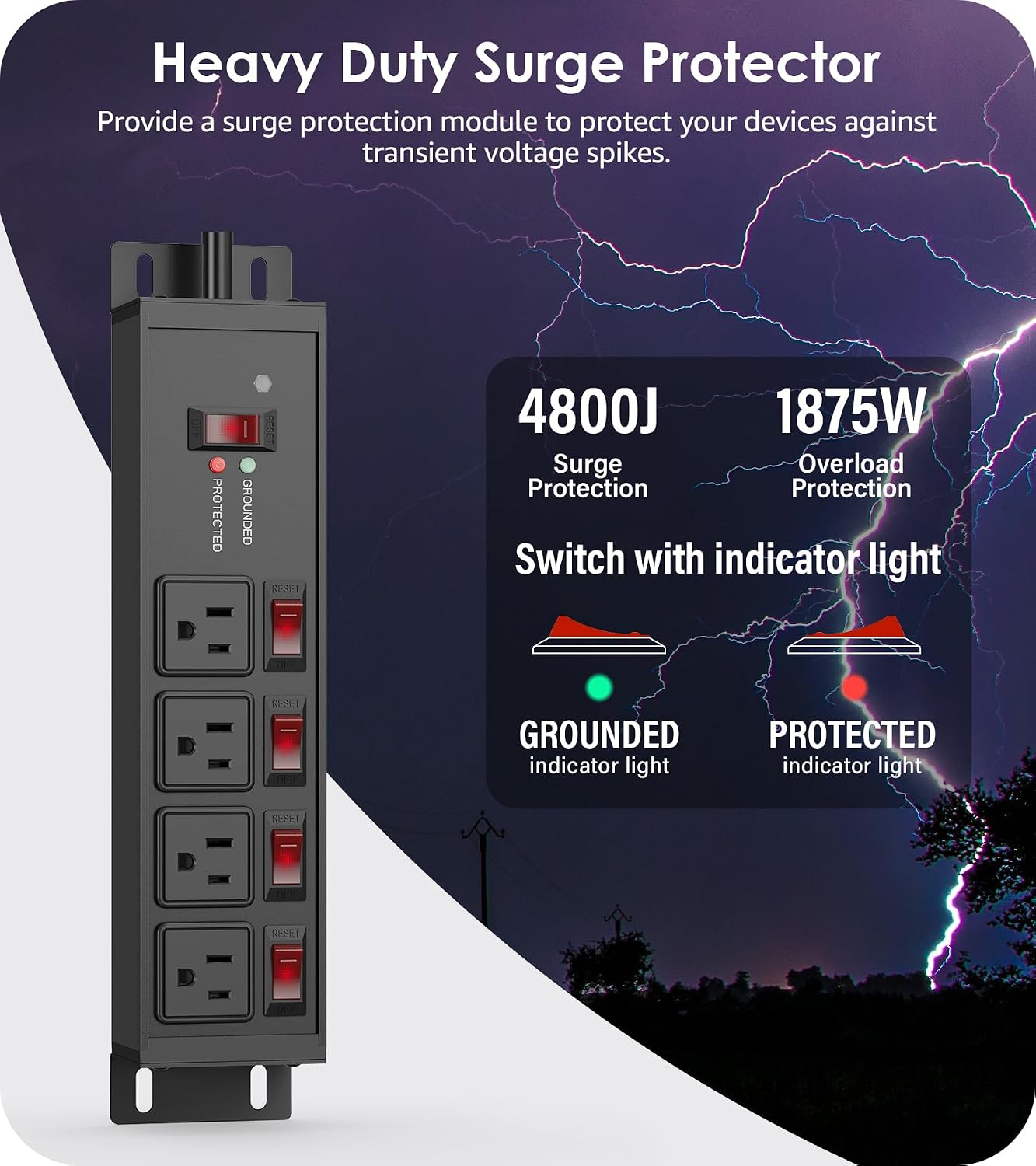 EXTENSIÓN ELÉCTRICA CCCEI 12 GAUGE 50 PIES CON INTERRUPTORES INDIVIDUALES NEGRO - 3