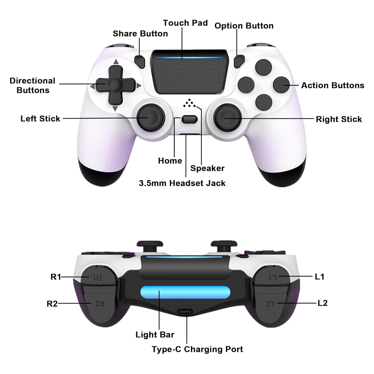 CONTROL INALÁMBRICO MOVONE PARA PS4 CON DOBLE VIBRACIÓN Y JOYSTICK COMPATIBLE CON PS4/SLIM/PRO NEGRO - 5
