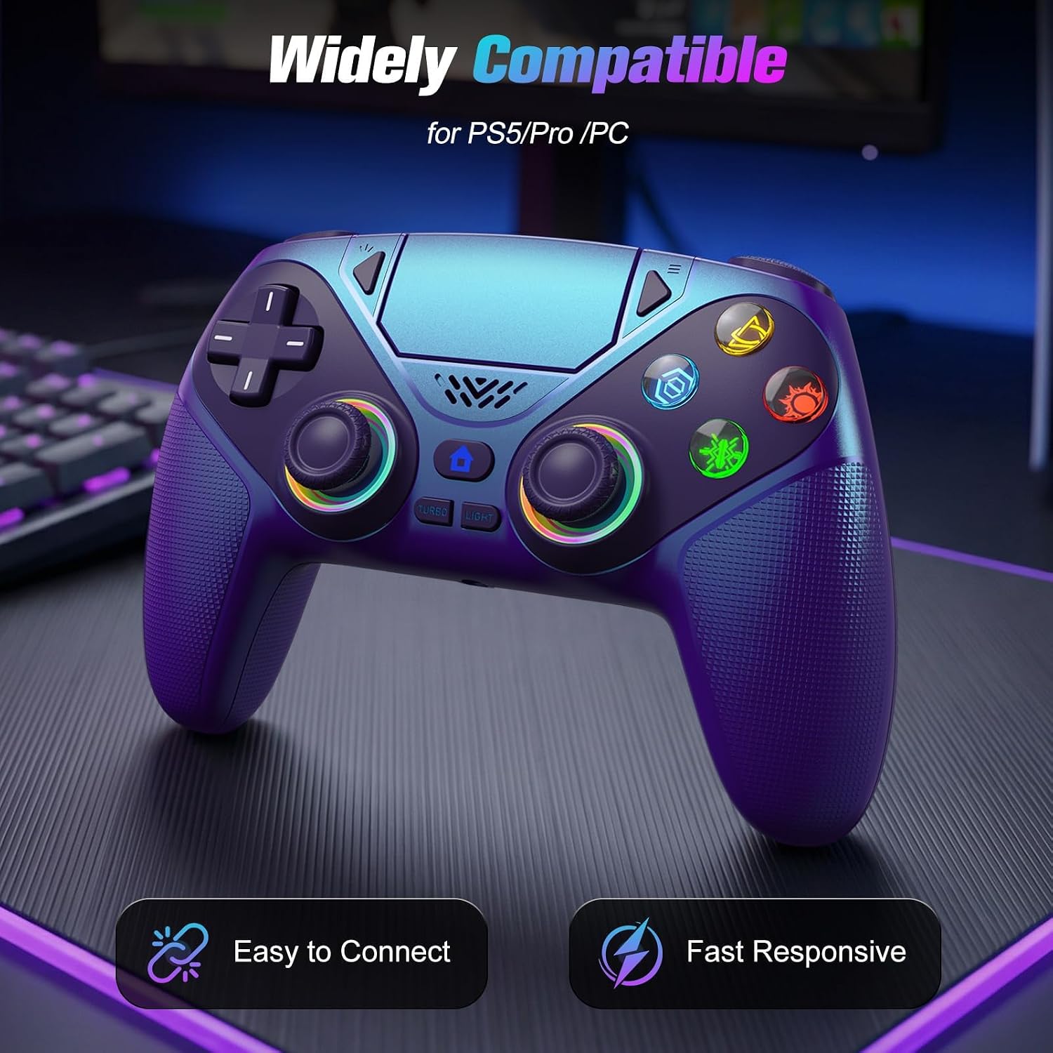 CONTROL INALÁMBRICO GAMROMBO RGB PARA PS5 Y PC - 2