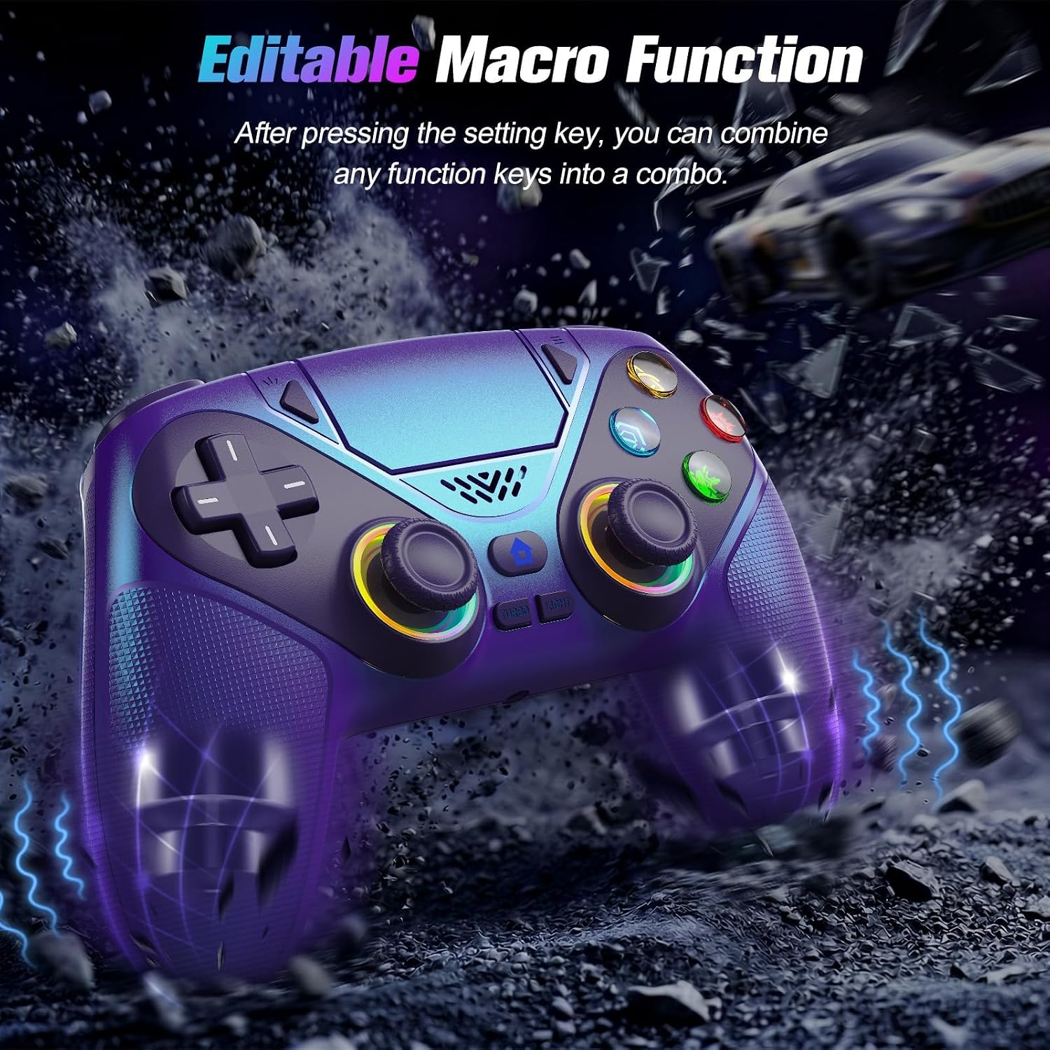 CONTROL INALÁMBRICO GAMROMBO RGB PARA PS5 Y PC - 3