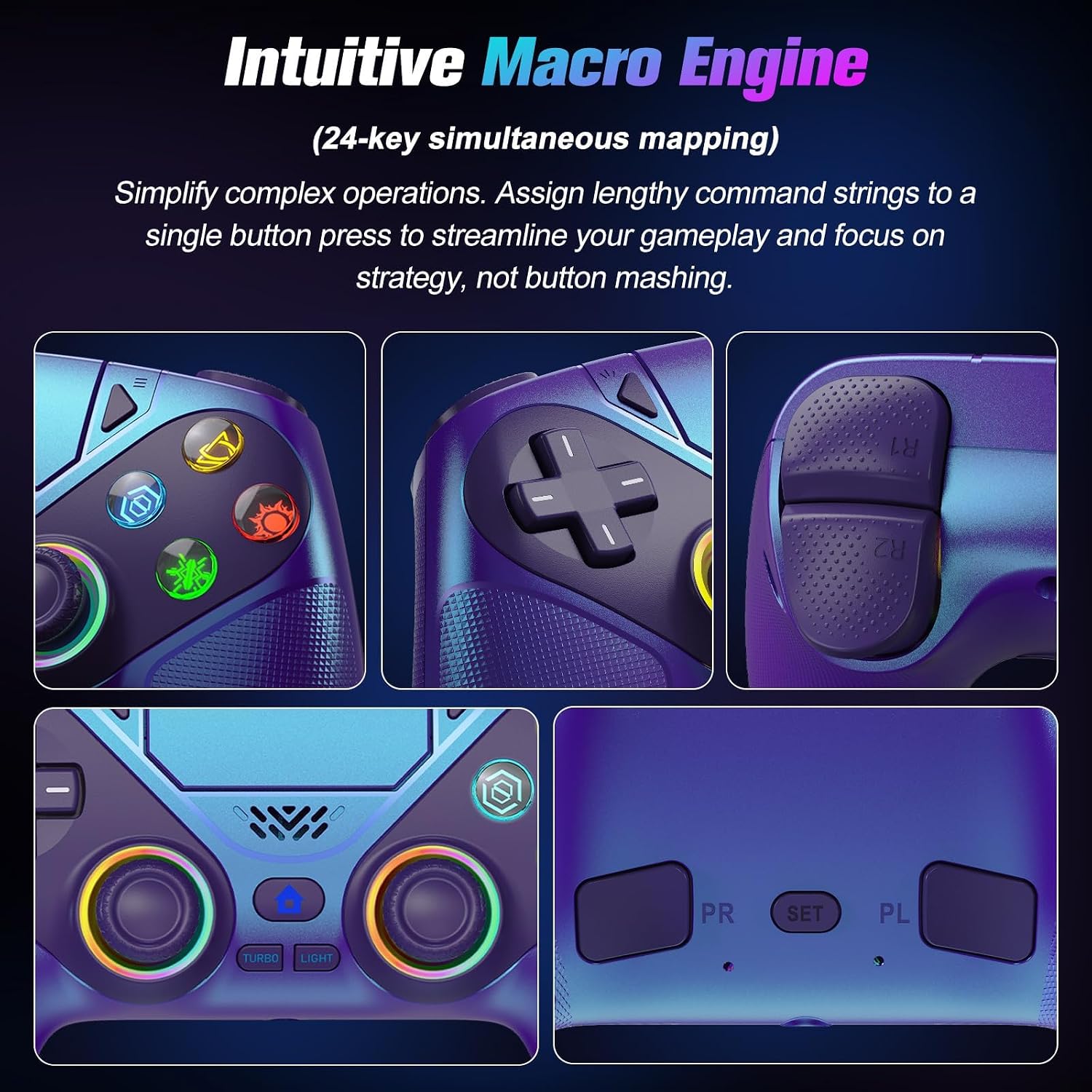 CONTROL INALÁMBRICO GAMROMBO RGB PARA PS5 Y PC - 4