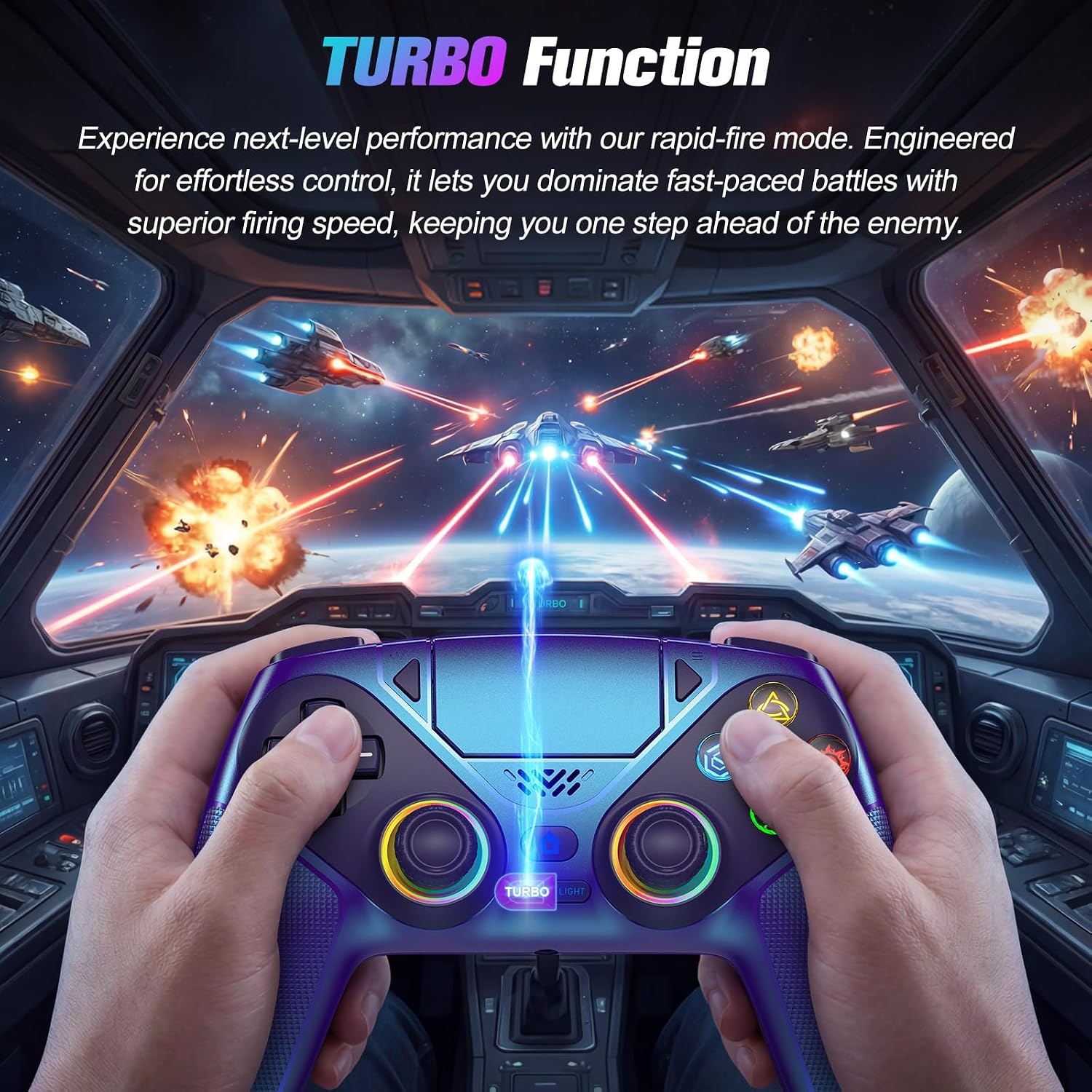 CONTROL INALÁMBRICO GAMROMBO RGB PARA PS5 Y PC - 5