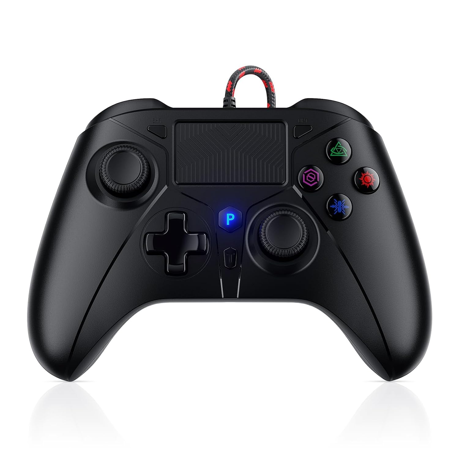 CONTROL CON CABLE GAMROMBO PARA PS5, PS4 Y PC, CON BOTÓN TURBO Y JACK 3.5MM, NEGRO - 1