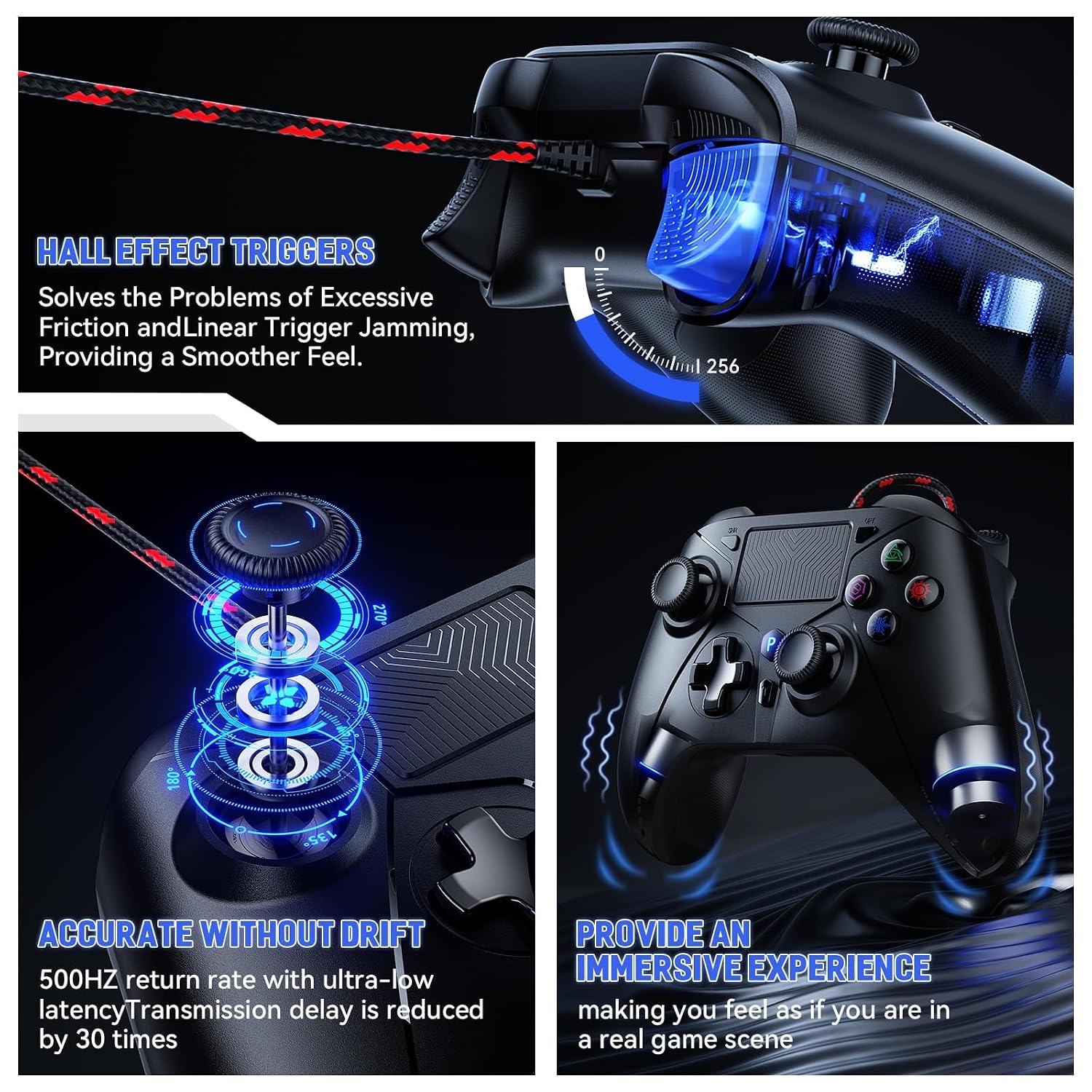 CONTROL CON CABLE GAMROMBO PARA PS5, PS4 Y PC, CON BOTÓN TURBO Y JACK 3.5MM, NEGRO - 4