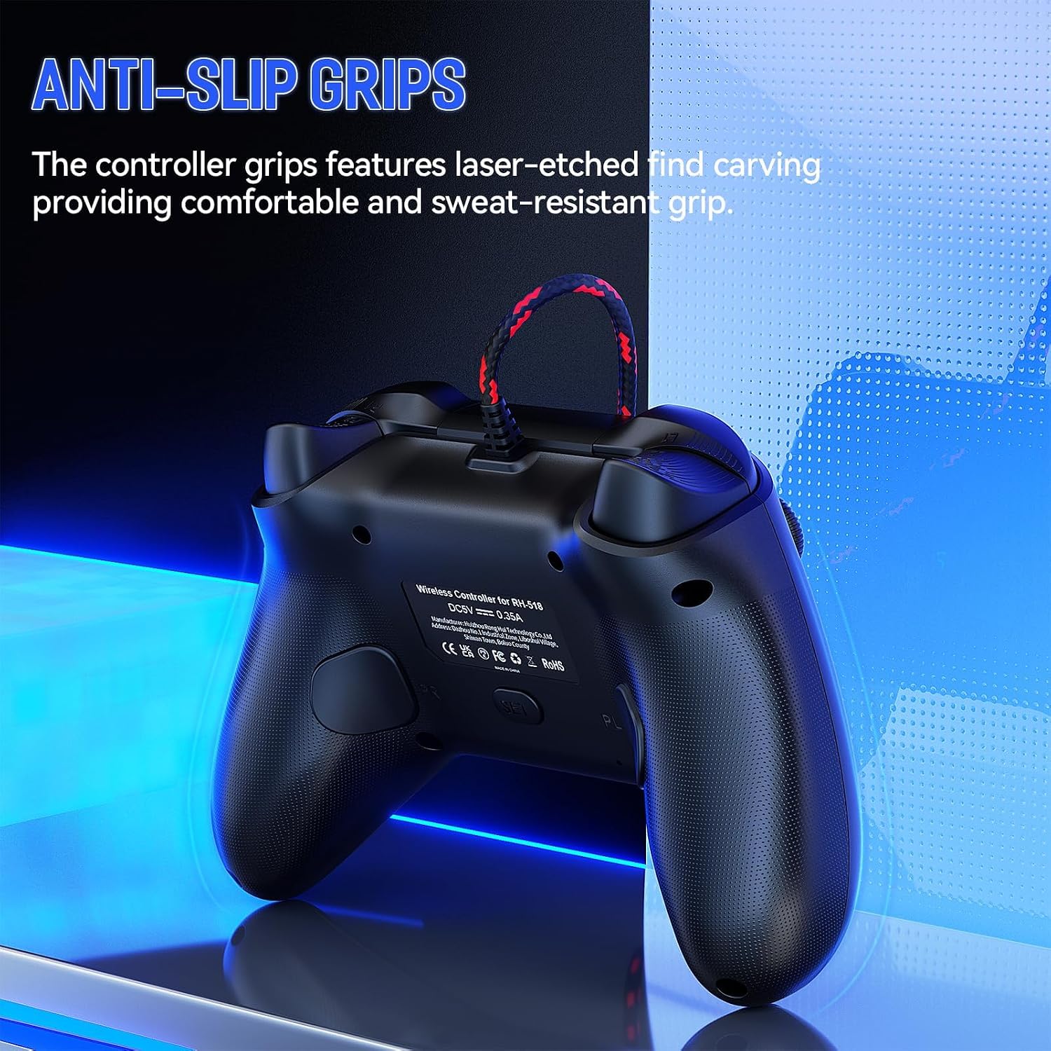 CONTROL CON CABLE GAMROMBO PARA PS5, PS4 Y PC, CON BOTÓN TURBO Y JACK 3.5MM, NEGRO - 5