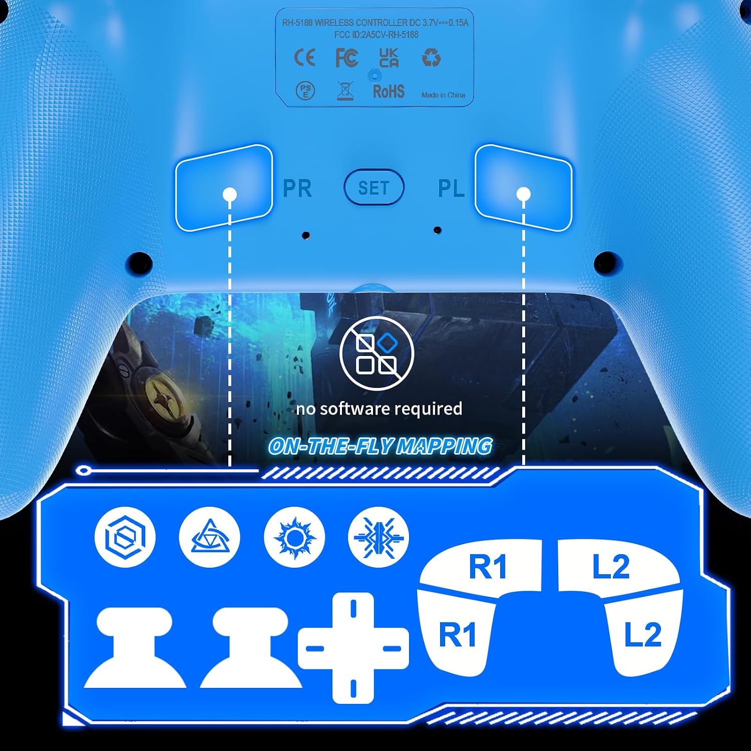 MANDO INALÁMBRICO DINOSOO RGB PARA PS5 Y PC BLUETOOTH CON TURBO Y VIBRACIÓN DINÁMICA 1000MAH AZUL - 3