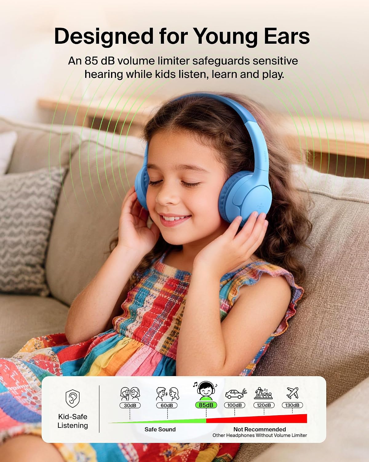 AUDÍFONOS BELKIN SOUNDFORM MINI 2 KIDS INALÁMBRICOS Y CON CABLE 55 HORAS DE REPRODUCCIÓN - 3