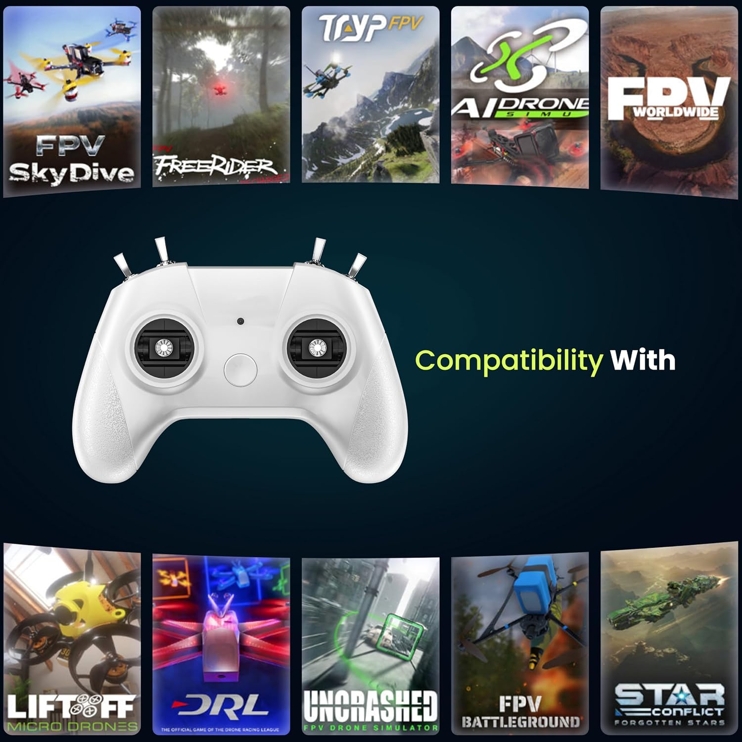CONTROLADOR SIMULADOR FPV FLYDRONE S8 PARA PC WINDOWS USB-C 8 CANALES MODO 2 BLANCO - 3