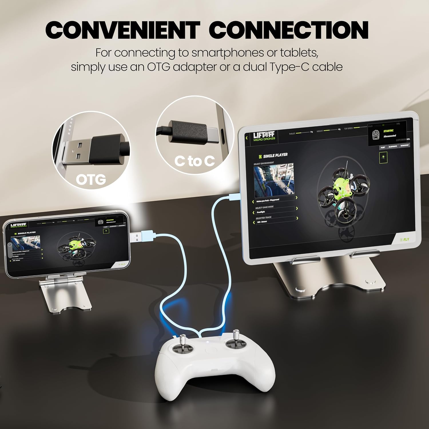 CONTROLADOR SIMULADOR FPV FLYDRONE S8 PARA PC WINDOWS USB-C 8 CANALES MODO 2 BLANCO - 4