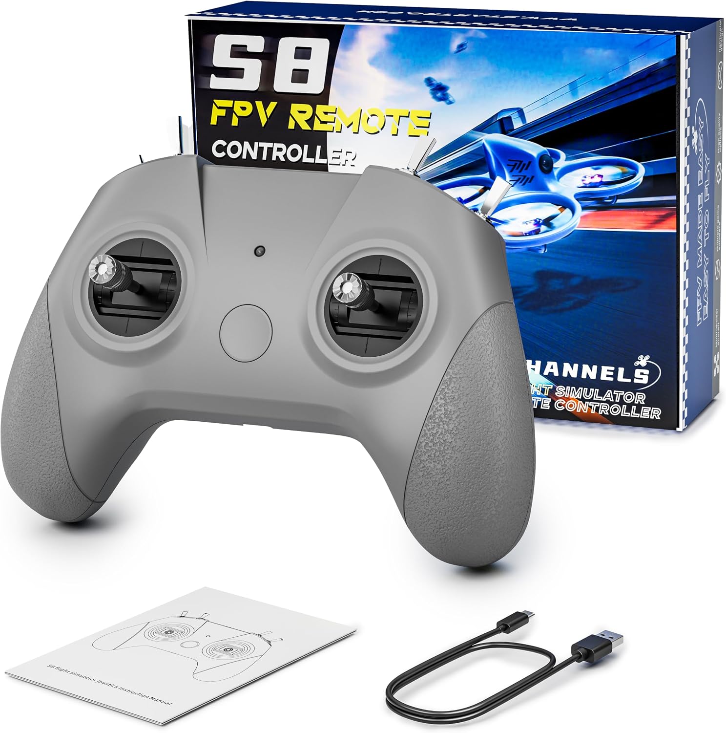 CONTROLADOR SIMULADOR FPV FLYDRONE S8 PRO PARA PC WINDOWS USB-C GRIS - 1