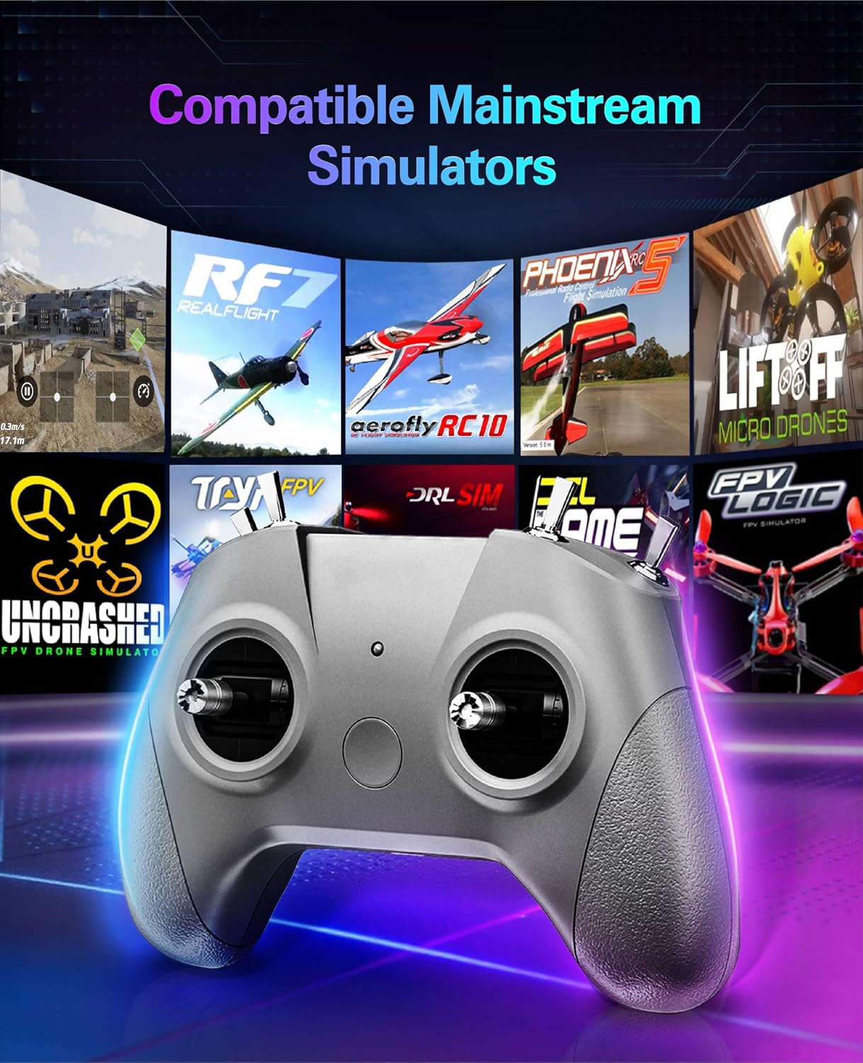 CONTROLADOR SIMULADOR FPV FLYDRONE S8 PRO PARA PC WINDOWS USB-C GRIS - 3
