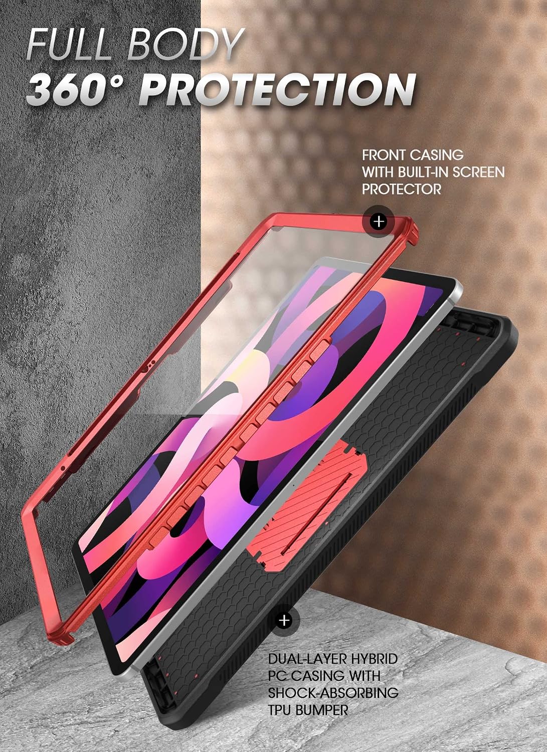 FUNDA PARA IPAD SUPCASE 11' 11ª GEN A16 2025 CON PROTECTOR DE PANTALLA ROJO - 3