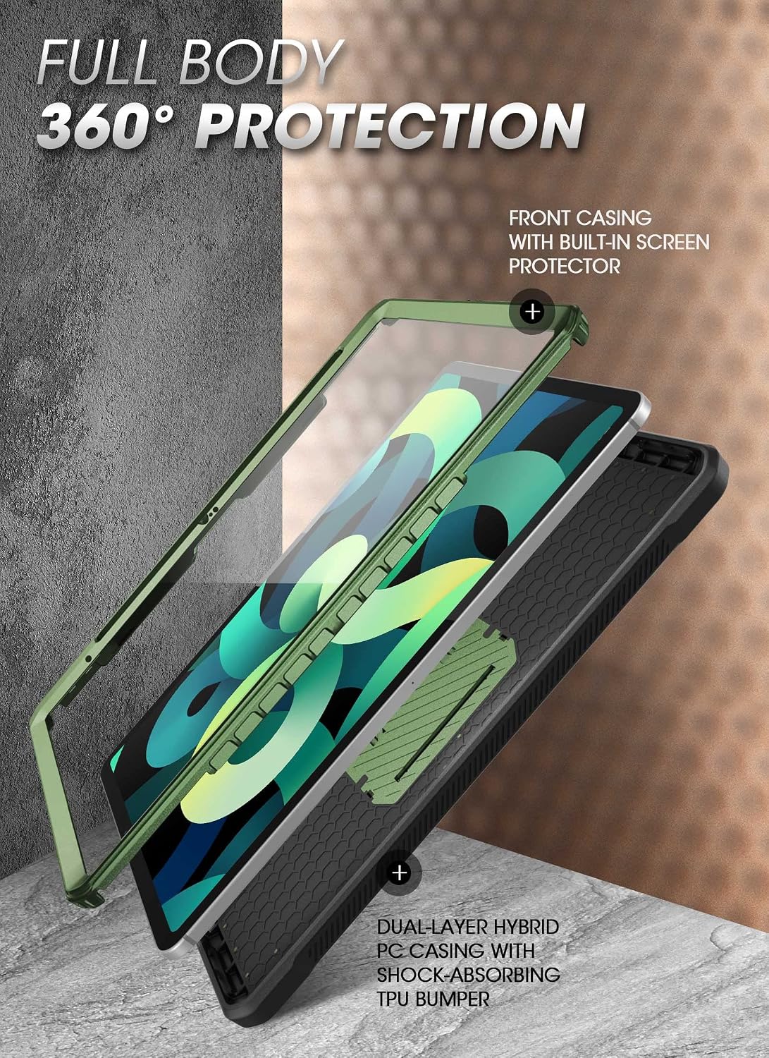 FUNDA SUPCASE PARA IPAD 11TH GEN A16 11' 2025 CON PROTECTOR DE PANTALLA VERDE - 3