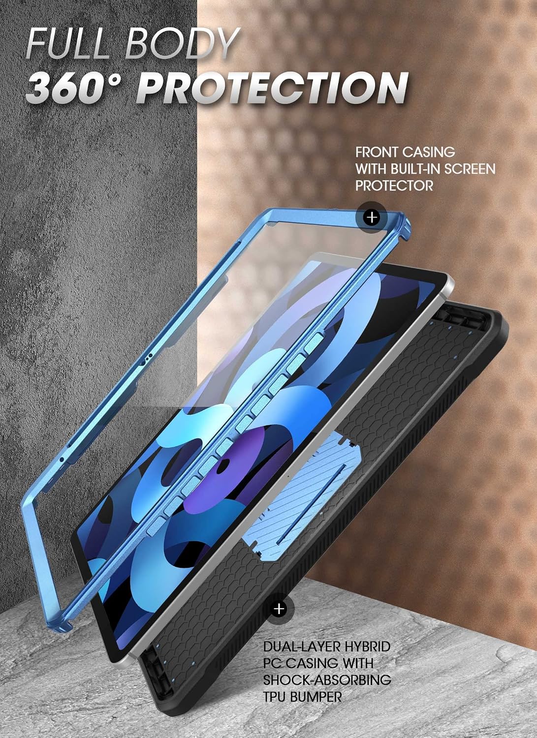 FUNDA PARA IPAD SUPCASE 11' 11ª GEN A16 2025 CON PROTECTOR DE PANTALLA AZUL - 3