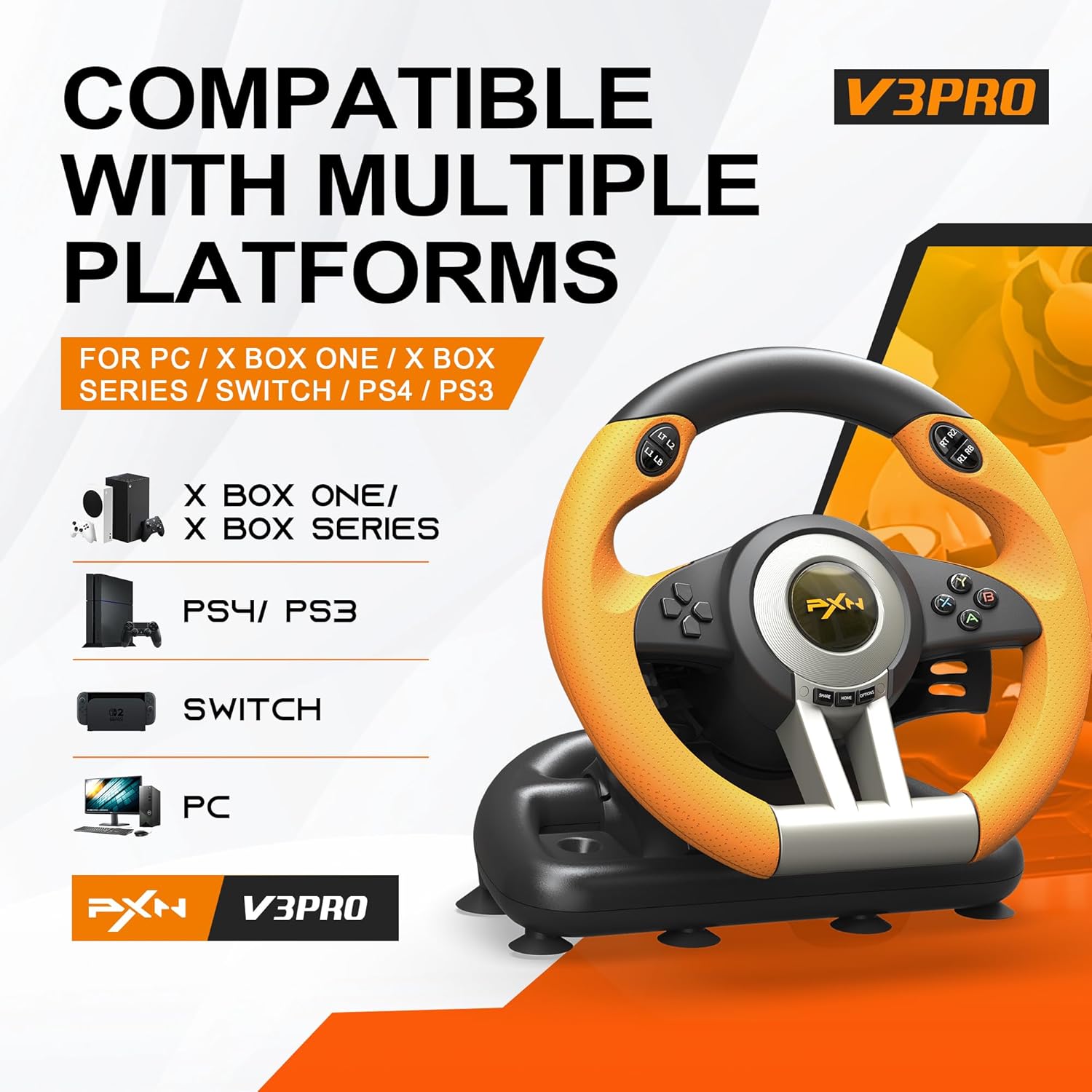 VOLANTE PARA JUEGOS PXN V3 PRO CON PEDALES - 3