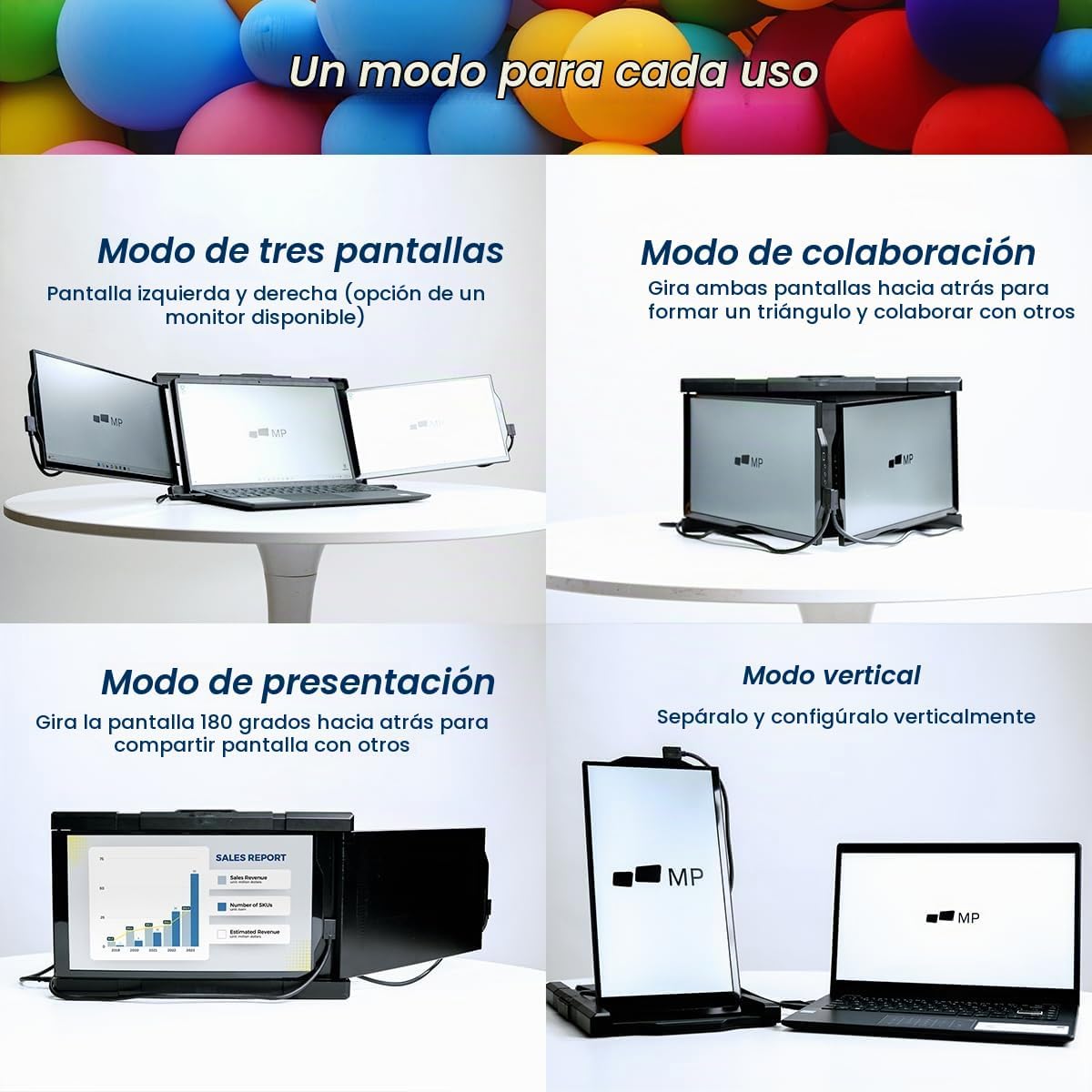MONITOR PORTÁTIL MP MOBILE PIXELS TRIO 13.3'' PARA LAPTOPS 13''-14'' CON SOPORTE INTEGRADO Y TRIPLE PANTALLA FULL HD IPS - 4