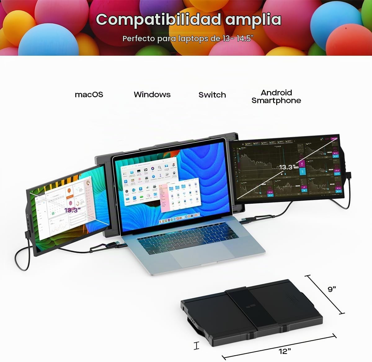 MONITOR PORTÁTIL MP MOBILE PIXELS TRIO 13.3'' PARA LAPTOPS 13''-14'' CON SOPORTE INTEGRADO Y TRIPLE PANTALLA FULL HD IPS - 5