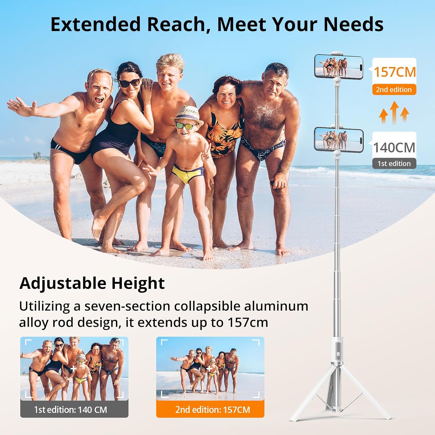 TRÍPODE SELFIE STICK ATUMTEK 62' ALUMINIO CON CONTROL BLUETOOTH RECARGABLE BLANCO - 2