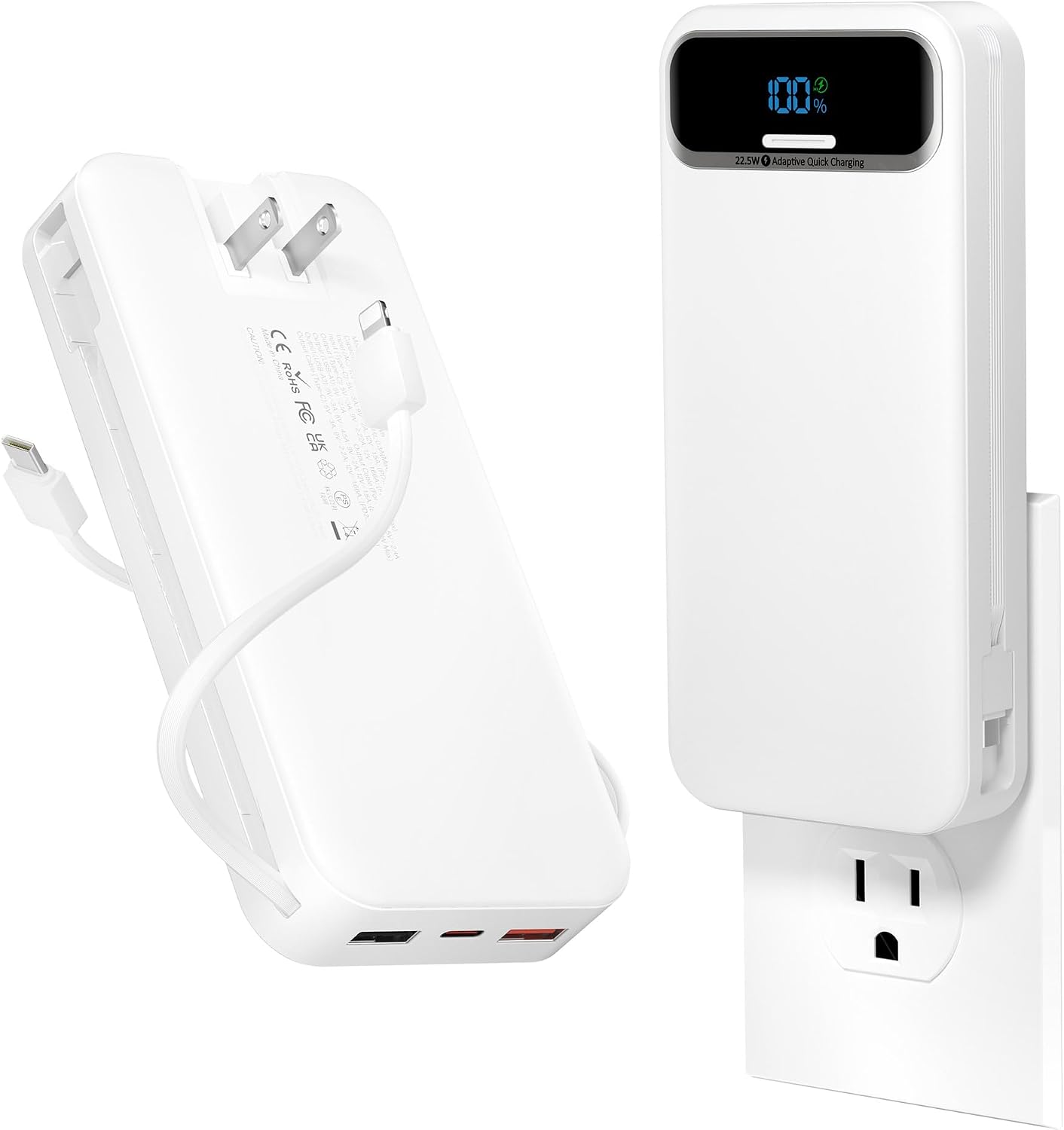 BATERÍA EXTERNA AONIDI 20000MAH CON CABLES INTEGRADOS Y ENCHUFE DE PARED BLANCO - 1