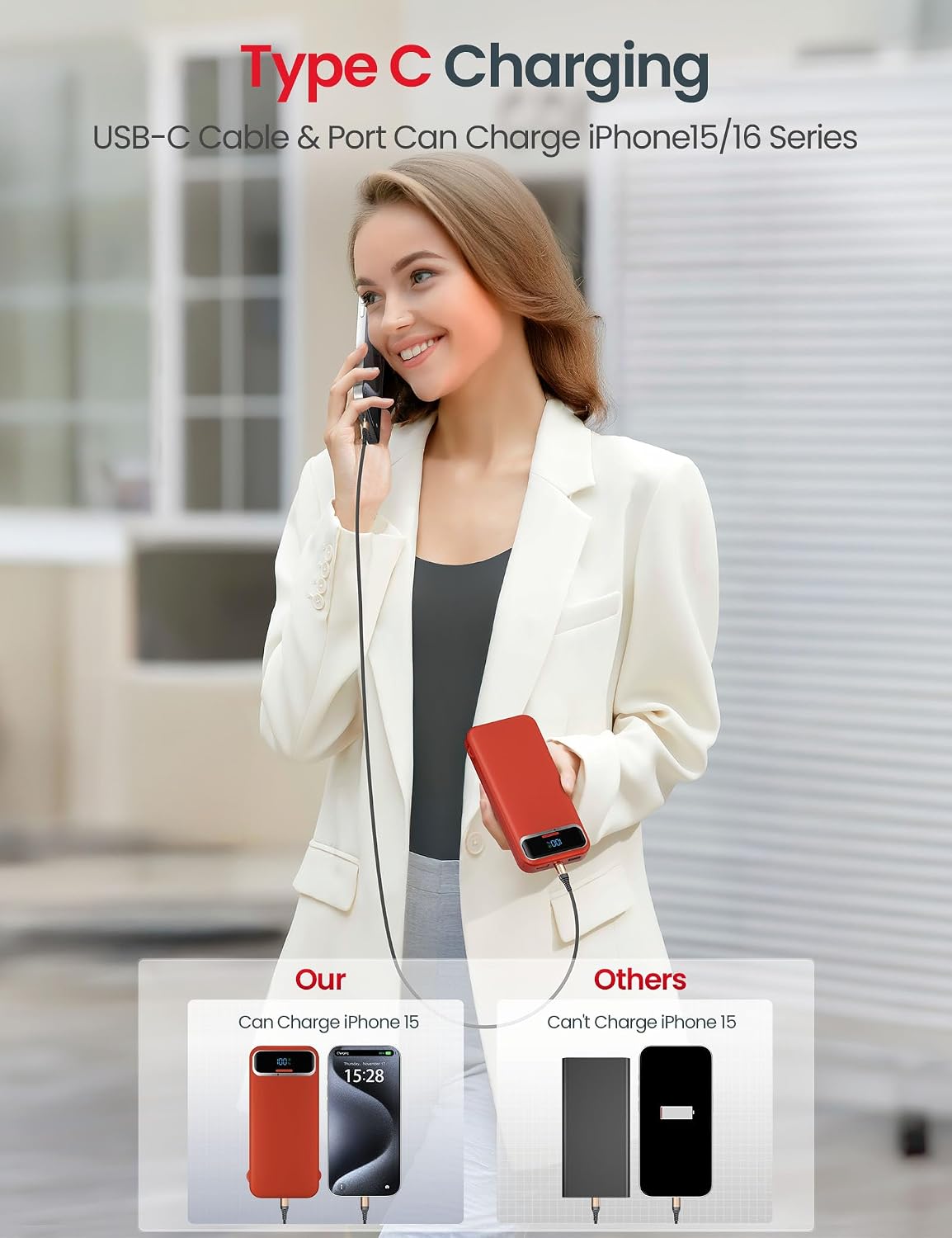 BATERÍA EXTERNA AONIDI 12000MAH CON CABLES INTEGRADOS Y ENCHUFE DE PARED ROJO - 5