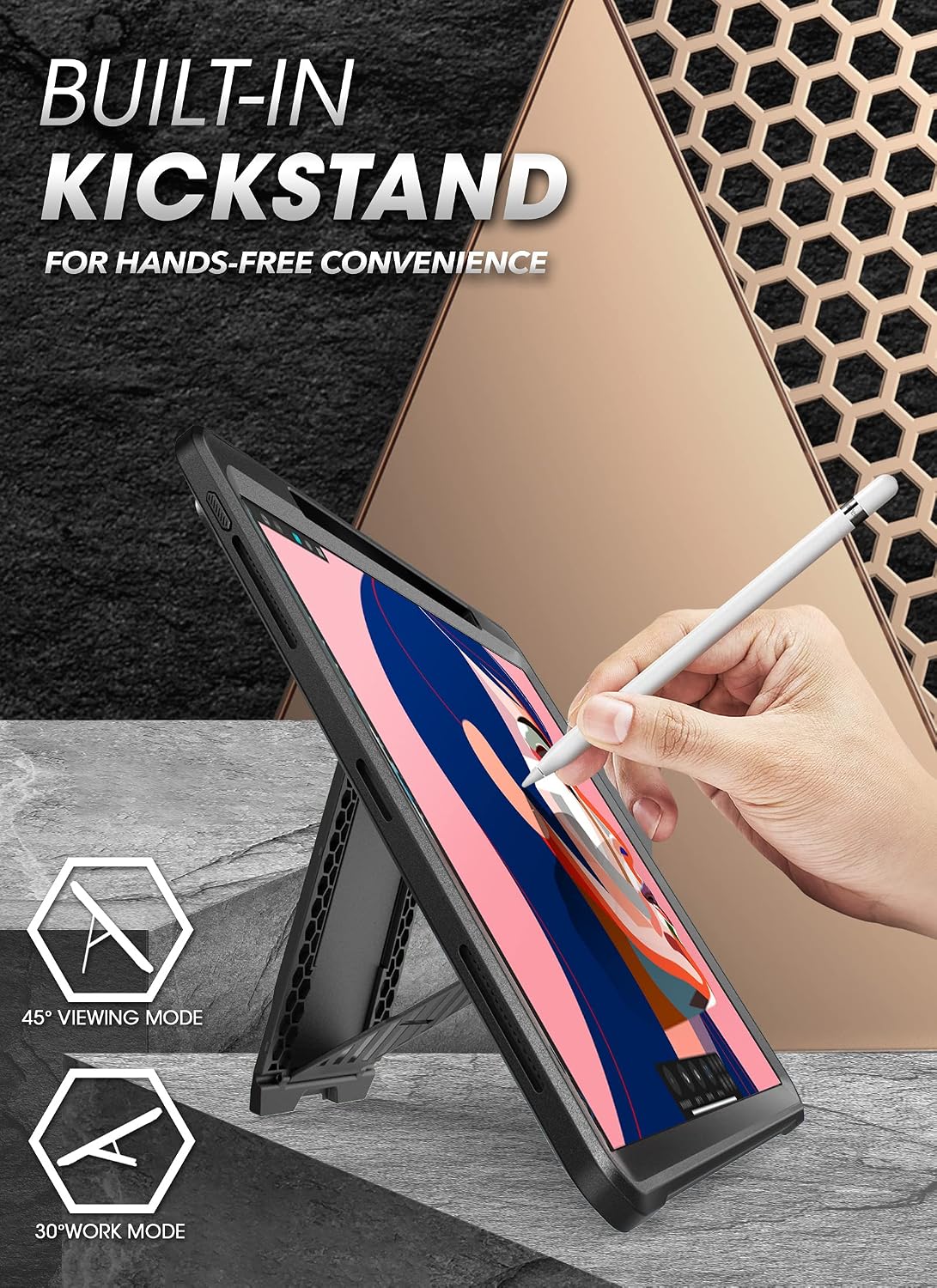 FUNDA SUPCASE PARA IPAD PRO 12.9 PULGADAS 2022/2021/2020 CON SOPORTE PARA APPLE PENCIL NEGRA - 4
