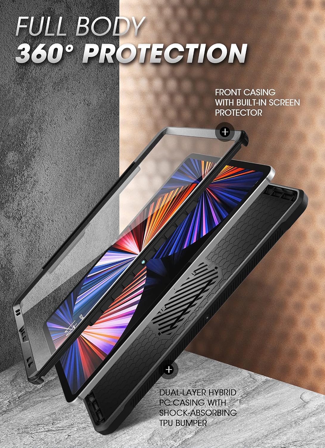 FUNDA SUPCASE PARA IPAD PRO 12.9 PULGADAS 2022/2021/2020 CON SOPORTE PARA APPLE PENCIL NEGRA - 5