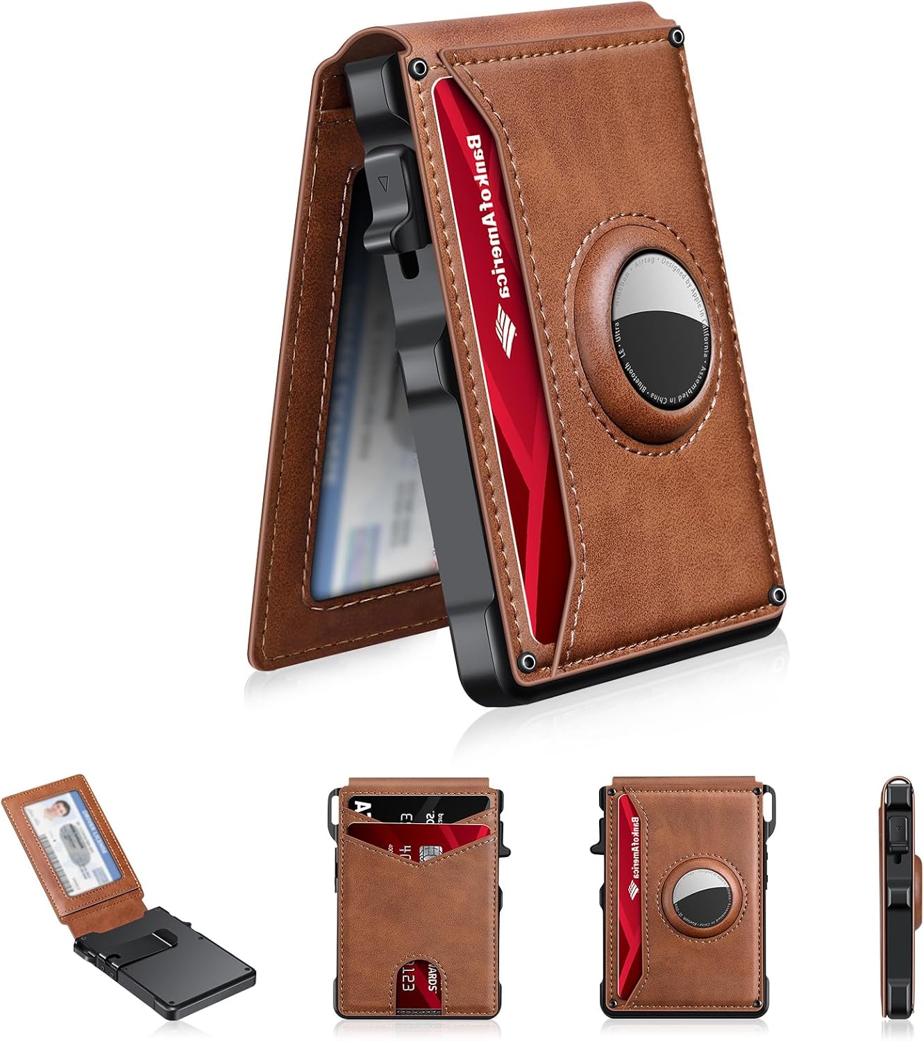 BILLETERA PARA HOMBRE KIKVES CON SOPORTE PARA AIRTAG Y BLOQUEO RFID MARRÓN - 1