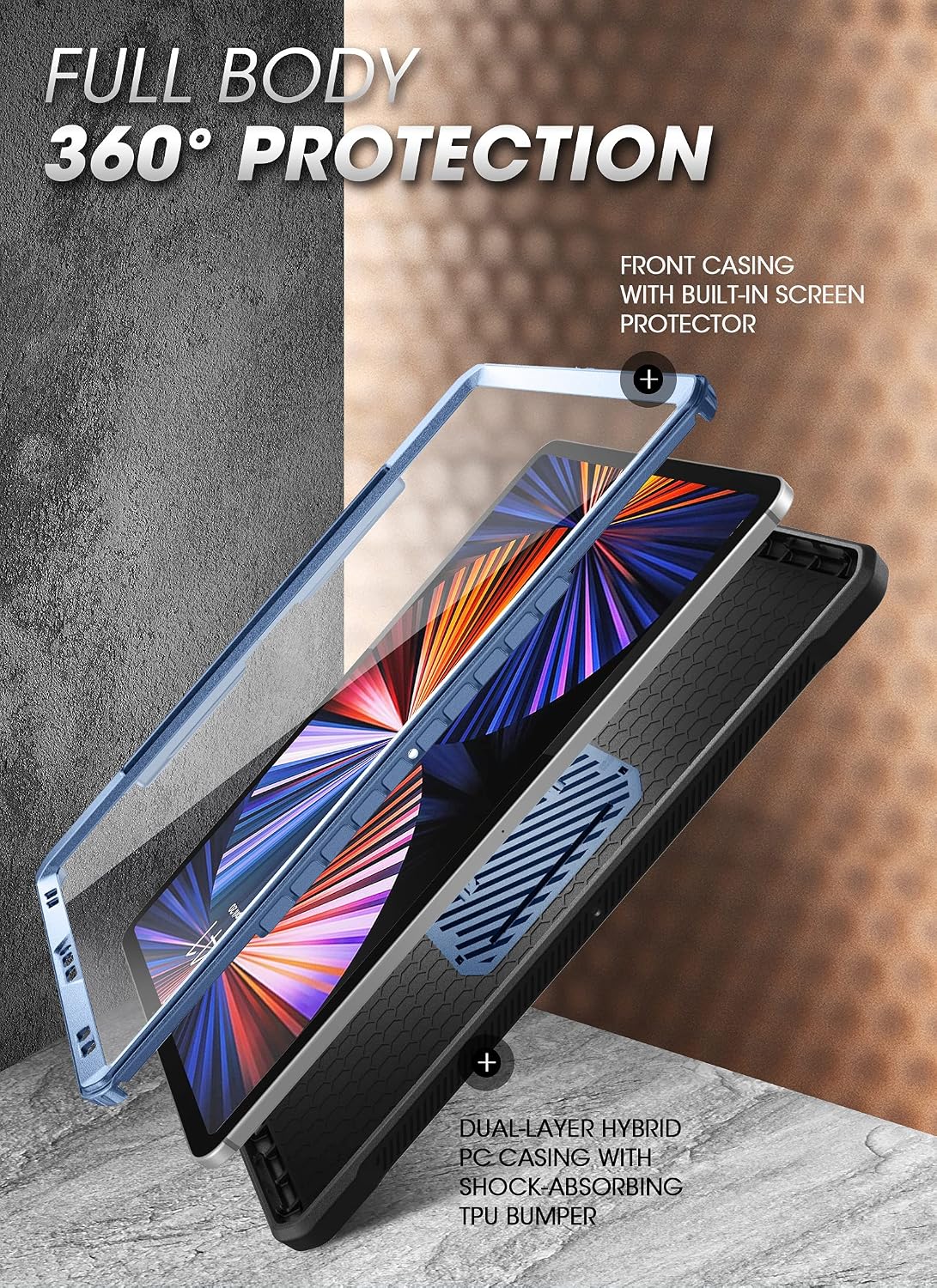 FUNDA PARA IPAD PRO 12.9 SUPCASE UB PRO 2022/2021/2020 CON SOPORTE PARA APPLE PENCIL AZUL - 5
