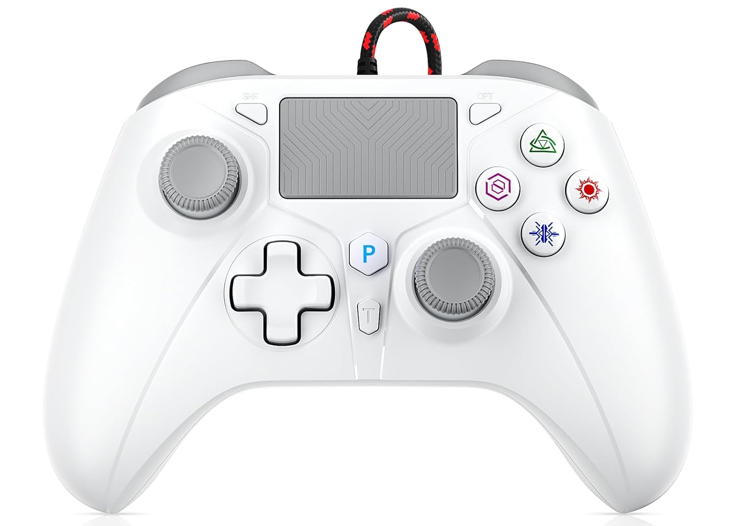 CONTROL CON CABLE DINOSOO 3 M CON PANEL MULTITÁCTIL Y BOTONES TRASEROS PARA PS5, PS4, PC - 1