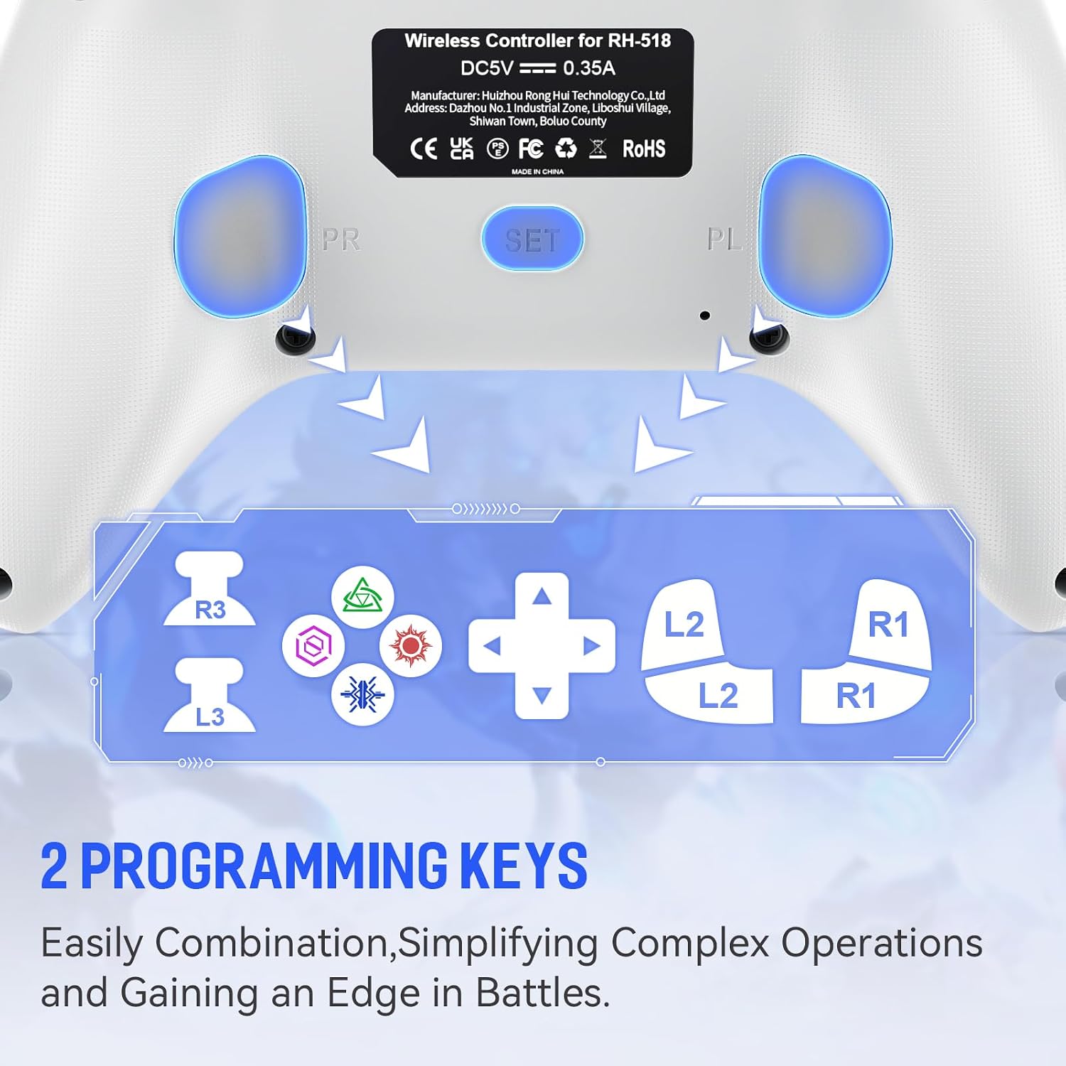 CONTROL CON CABLE DINOSOO 3 M CON PANEL MULTITÁCTIL Y BOTONES TRASEROS PARA PS5, PS4, PC - 5