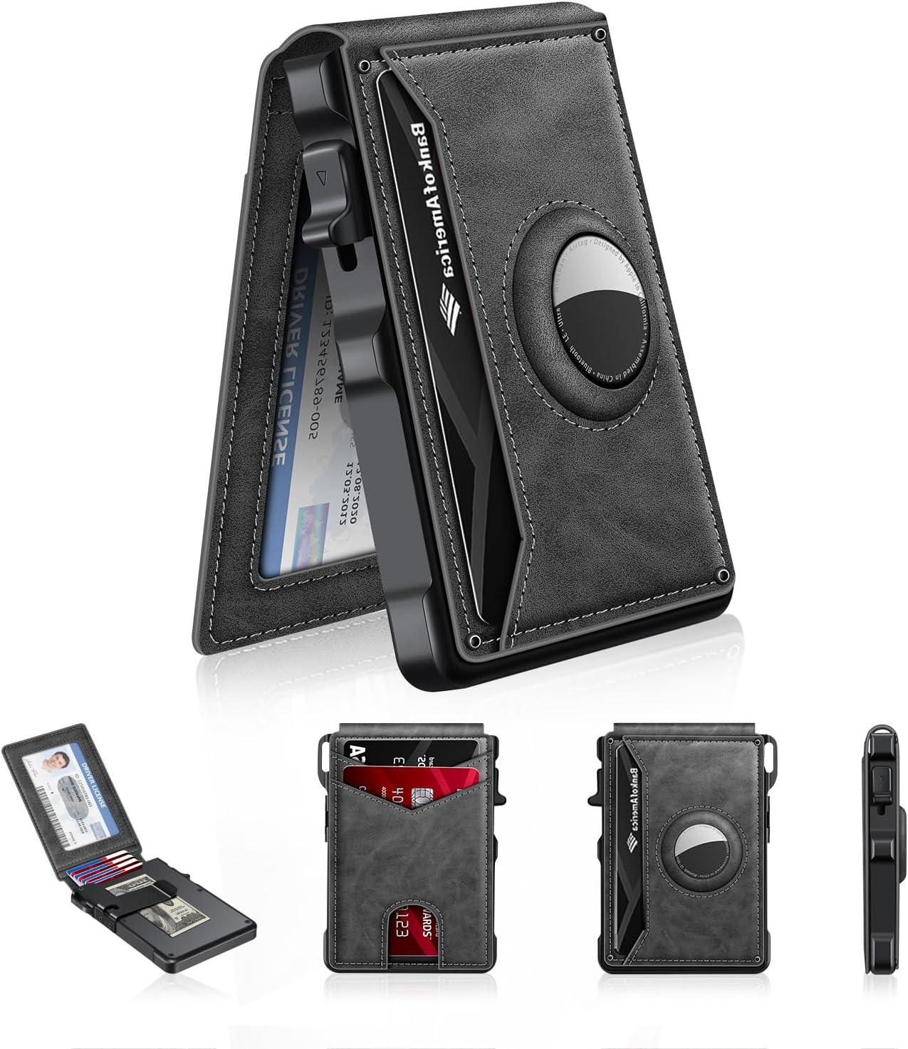 BILLETERA PARA HOMBRE KIKVES CON SOPORTE PARA AIRTAG Y BLOQUEO RFID GRIS - 1