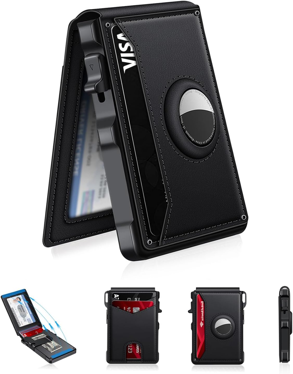 BILLETERA PARA HOMBRE KIKVES CON AIRTAG Y BLOQUEO RFID MINIMALISTA NEGRA - 1