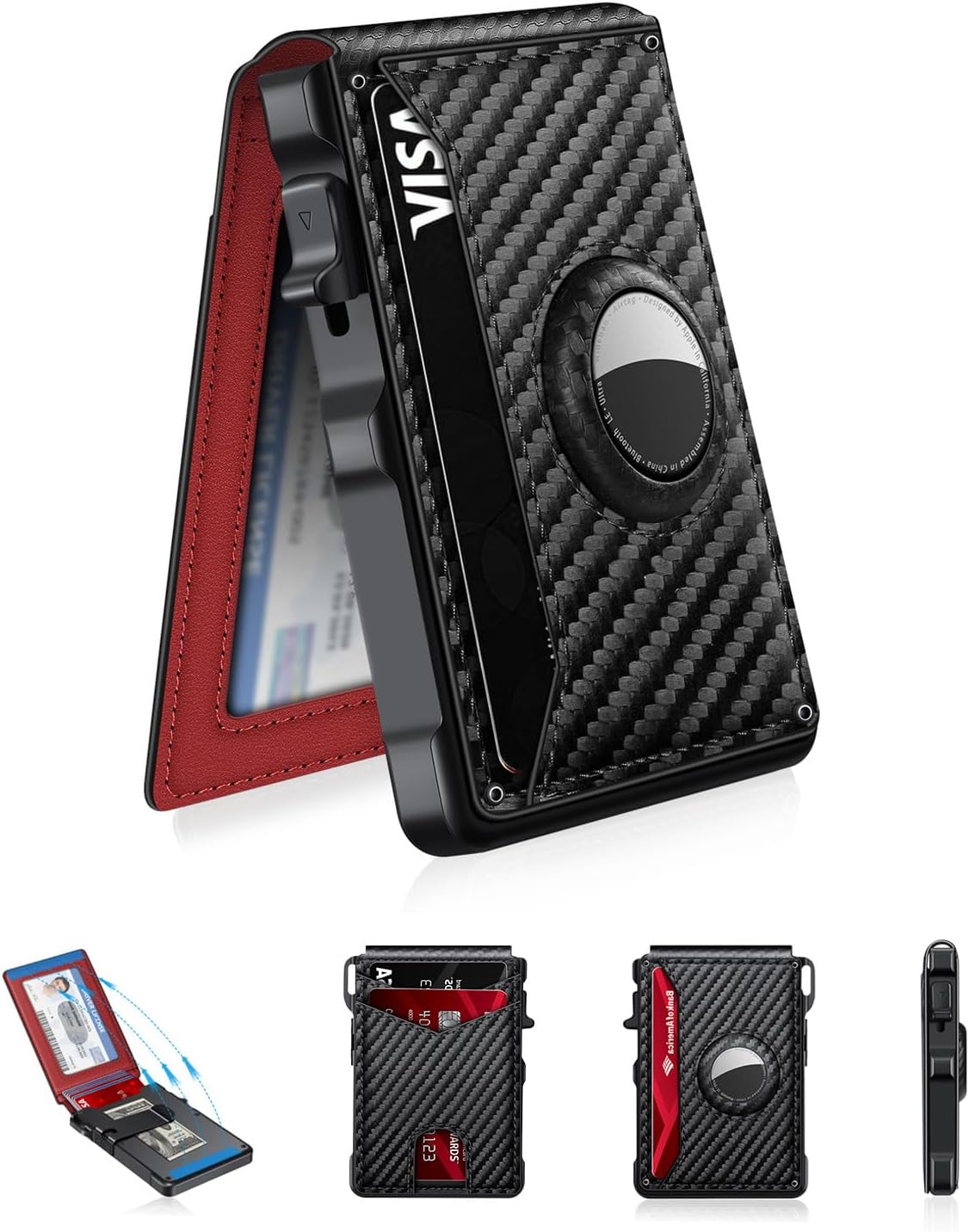 BILLETERA PARA HOMBRE KIKVES AIRTAG CON BLOQUEO RFID MINIMALISTA CARBON RED - 1