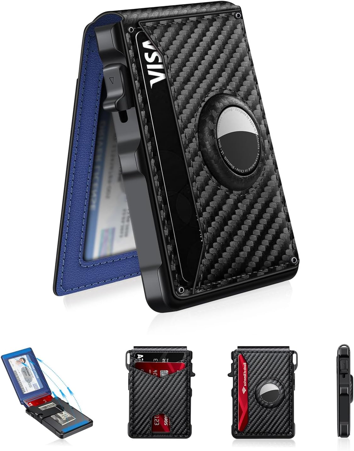 BILLETERA PARA HOMBRE KIKVES CON AIRTAG Y BLOQUEO RFID CARBON BLUE - 1