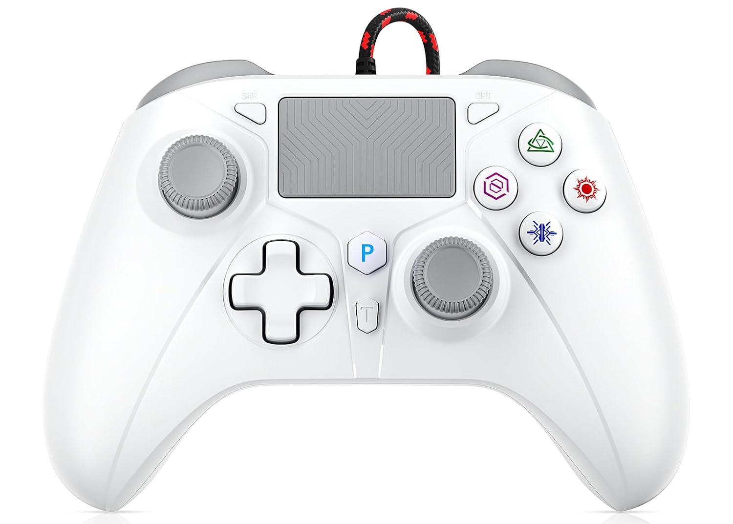 CONTROL CON CABLE DINOSOO 3 M CON PANEL MULTITÁCTIL Y BOTONES TRASEROS PARA PS5, PS4, PC - 1