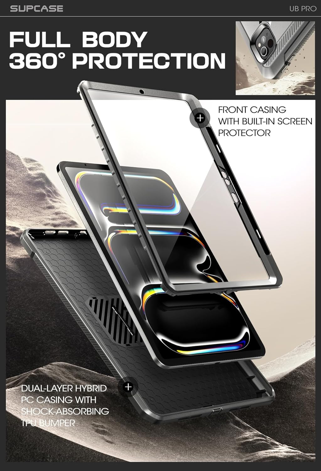 FUNDA PARA IPAD PRO 13 PULGADAS SUPCASE M5/M4 2025/2024 CON SOPORTE PARA LÁPIZ NEGRA - 5