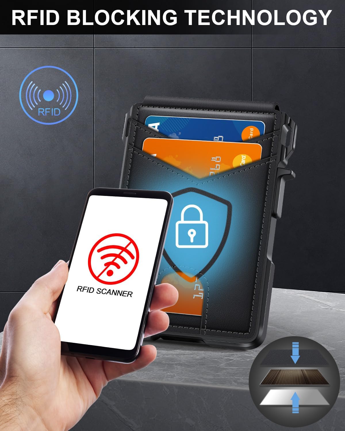 BILLETERA PARA HOMBRE ZALVEX MINIMALISTA 9-13 TARJETAS BLOQUEO RFID - 5